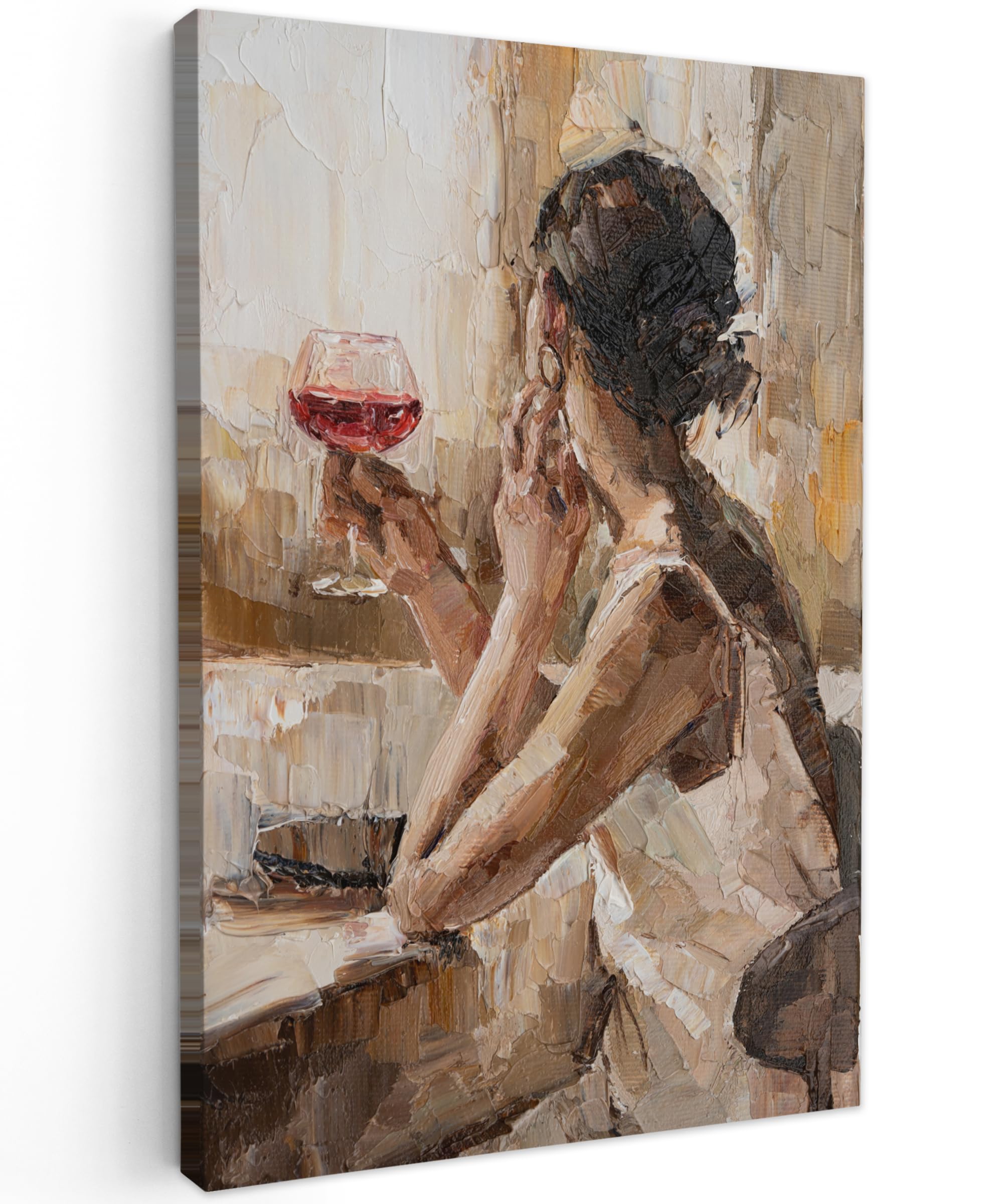MuchoWow© Laminas Cuadros de Salon para Dormitorio 80x120 cm Lienzos Decoración Pared Cuadro Habitacion Decoracion Óleo - Mujer - Vino