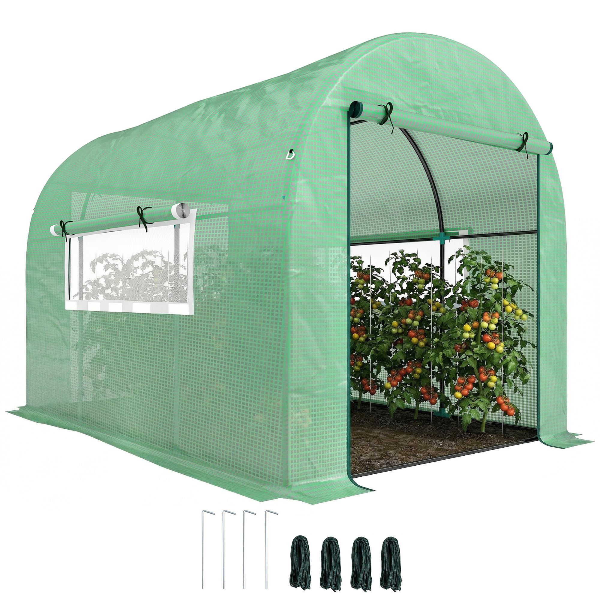 Outsunny 3 x 2 x 2m Polytunnel Greenhouse with 2 Large Doors and 2 Mesh Windows, Walk-in Grow House Tent with UV-resistant PE Cover and Steel Frame, Green