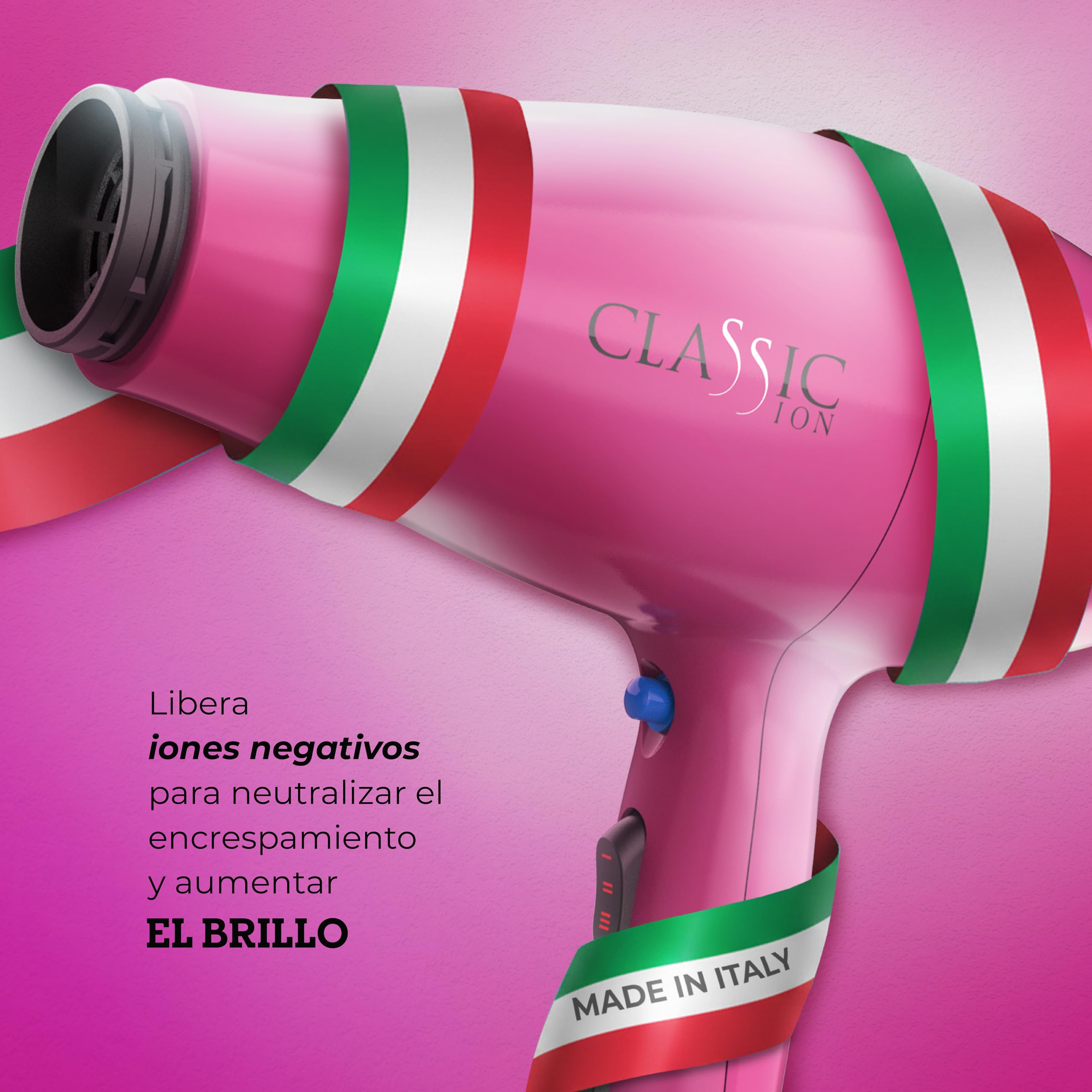 GA.MA Italy Professional, secador de pelo Classic Ion fucsia, 2200 W, motor AC, tecnología Ion Plus Anti-Frizz, 6 combinaciones de secado, filtro extraíble, 2 boquillas y difusor incluidos