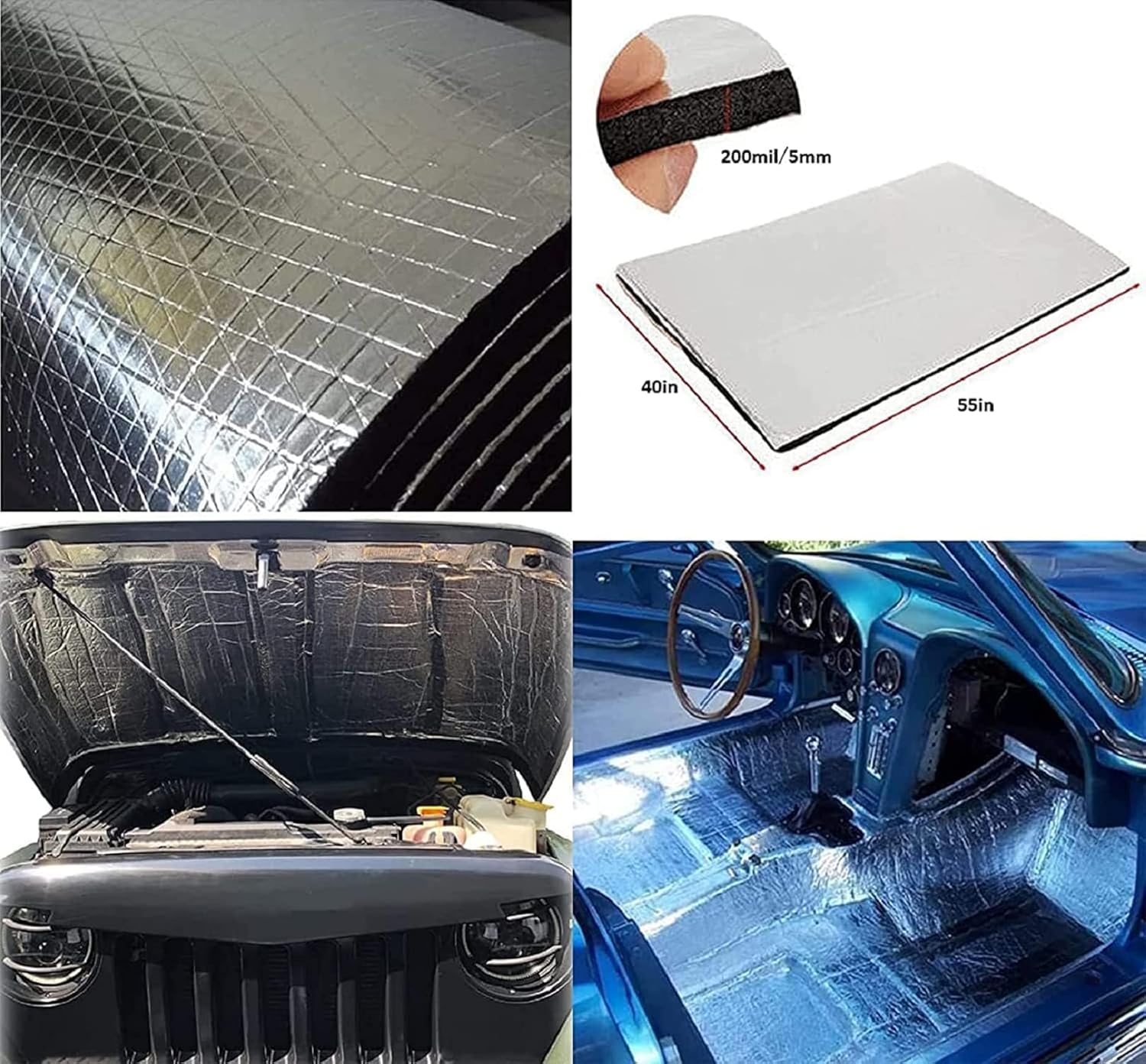 Automobile Insulation & Noise Control Material Kits，Hoodliner Insulation +Sealing Tape + Sound Deadening Mat