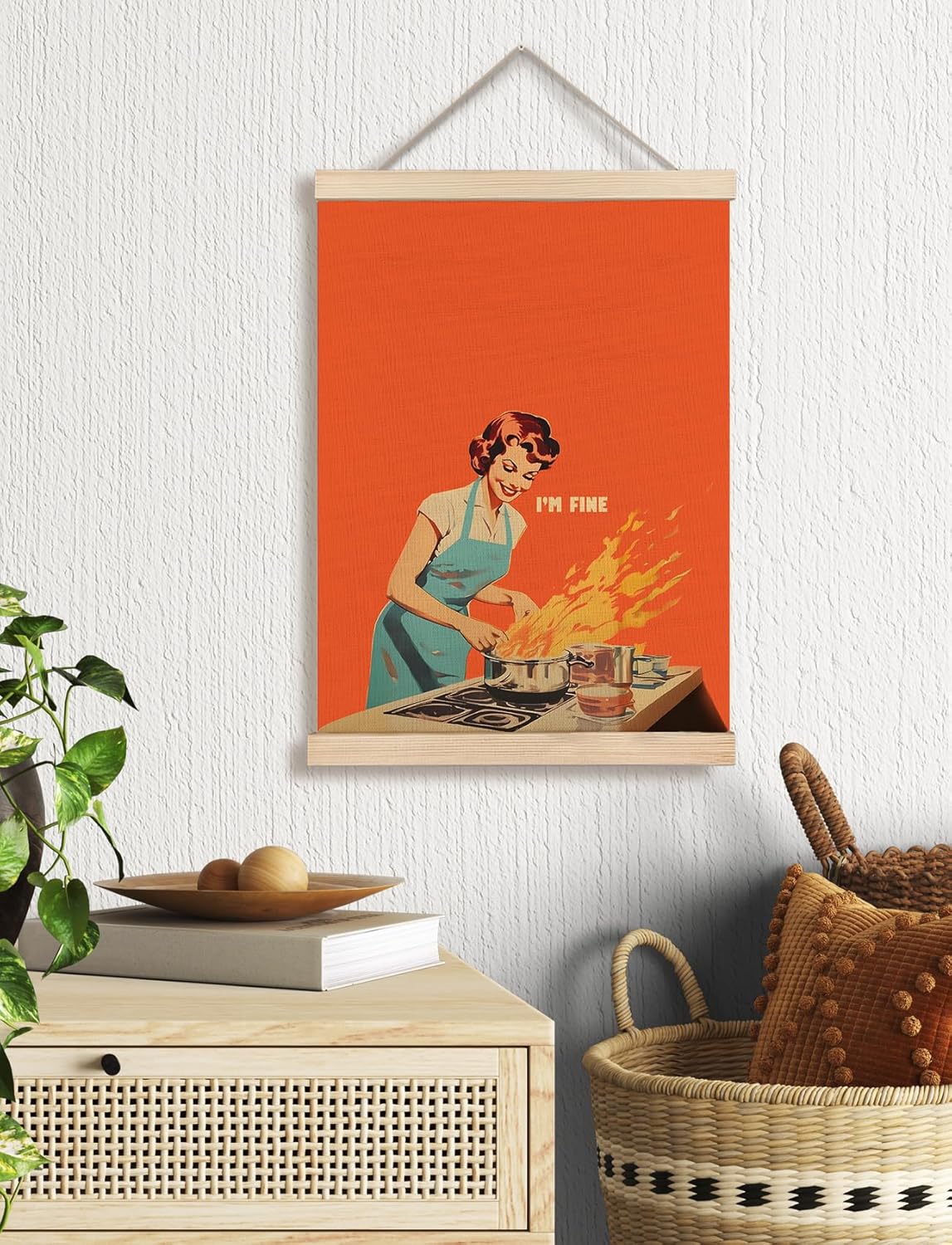 Foritho Retro Kitchen Poster Wall Art Framed, Funny Vintage 50s Cooking Housewife Orange Canvas Prints Wall Decor for Home Kitchen Dining Room Restaurant Decor, 12x16 Inch - Image 2