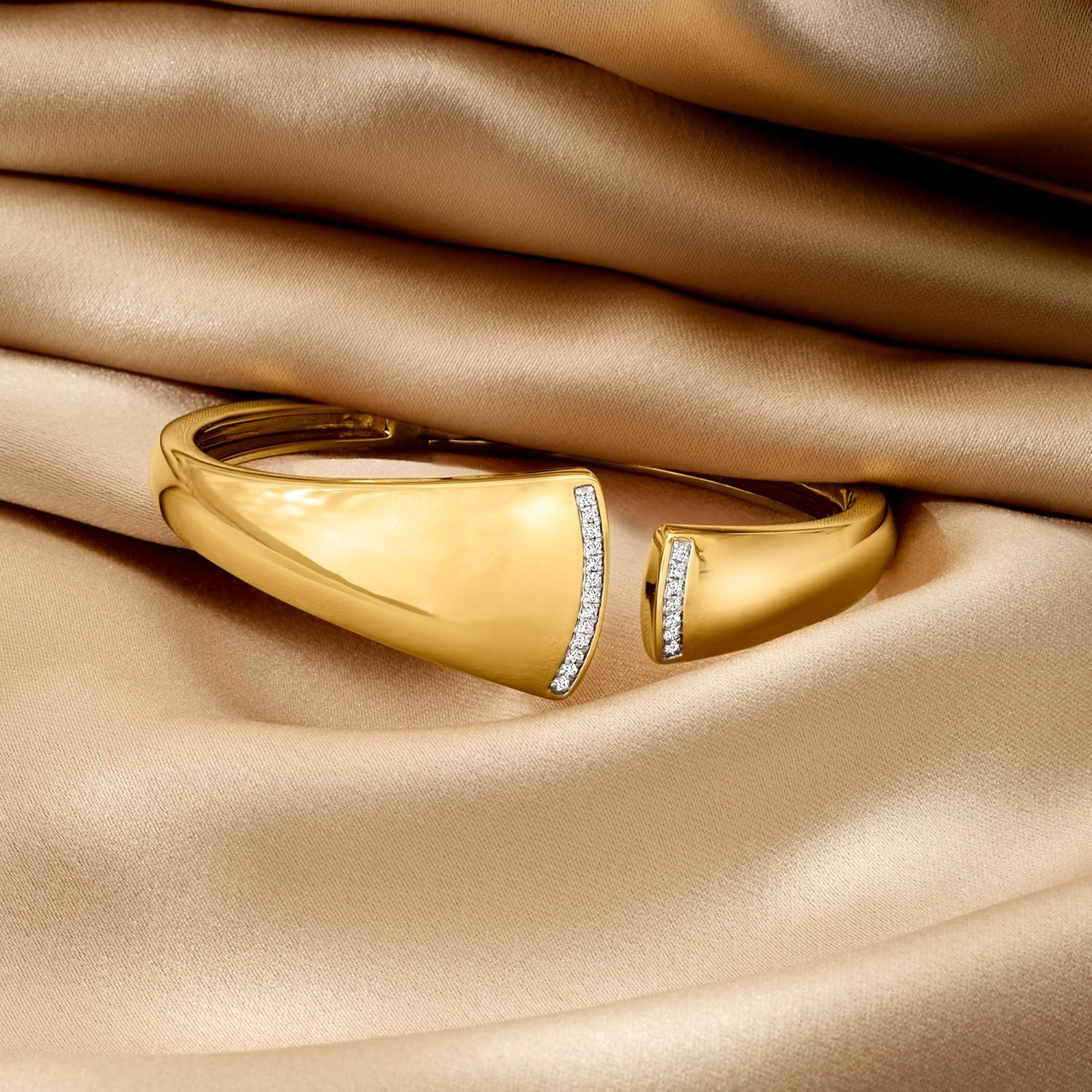 Ross-Simons 0.15 ct. t.w. Diamond Asymmetrical Cuff Bracelet in 18kt Gold Over Sterling