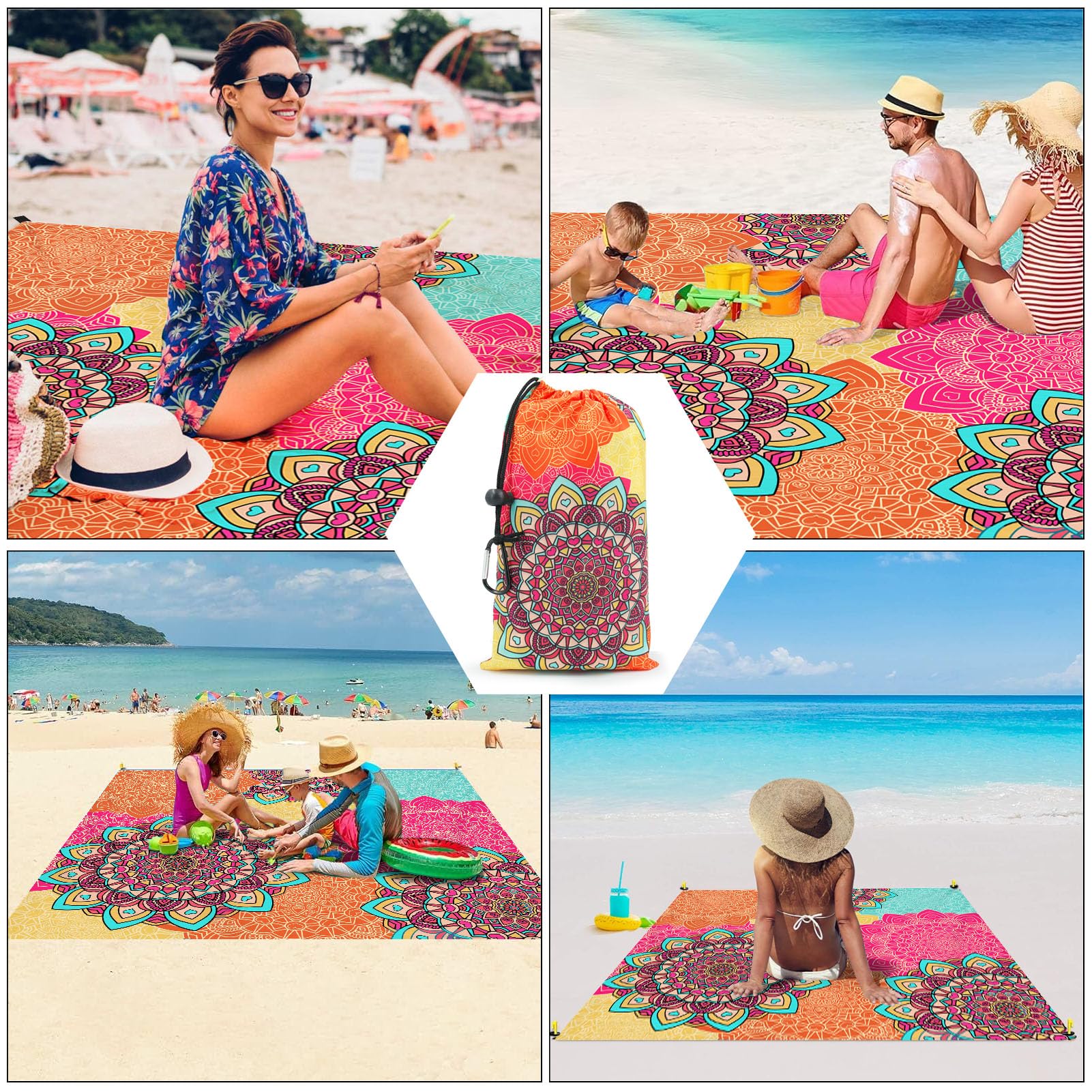 Couverture De Plage Ronde Mandala 129x129cm | Nappe, Tapis De Yoga, Jeté De Table, Décoration Intérieure Blanche
