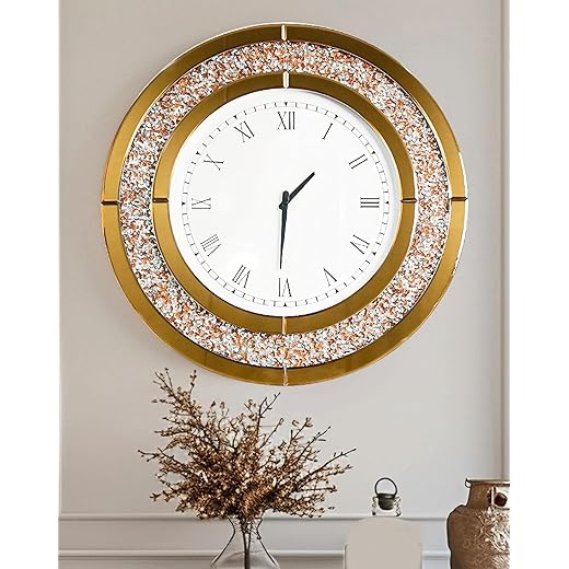 Crushed Diamond Wall Clock Round Decorative Mirrored Clock 24 inch Brown product image