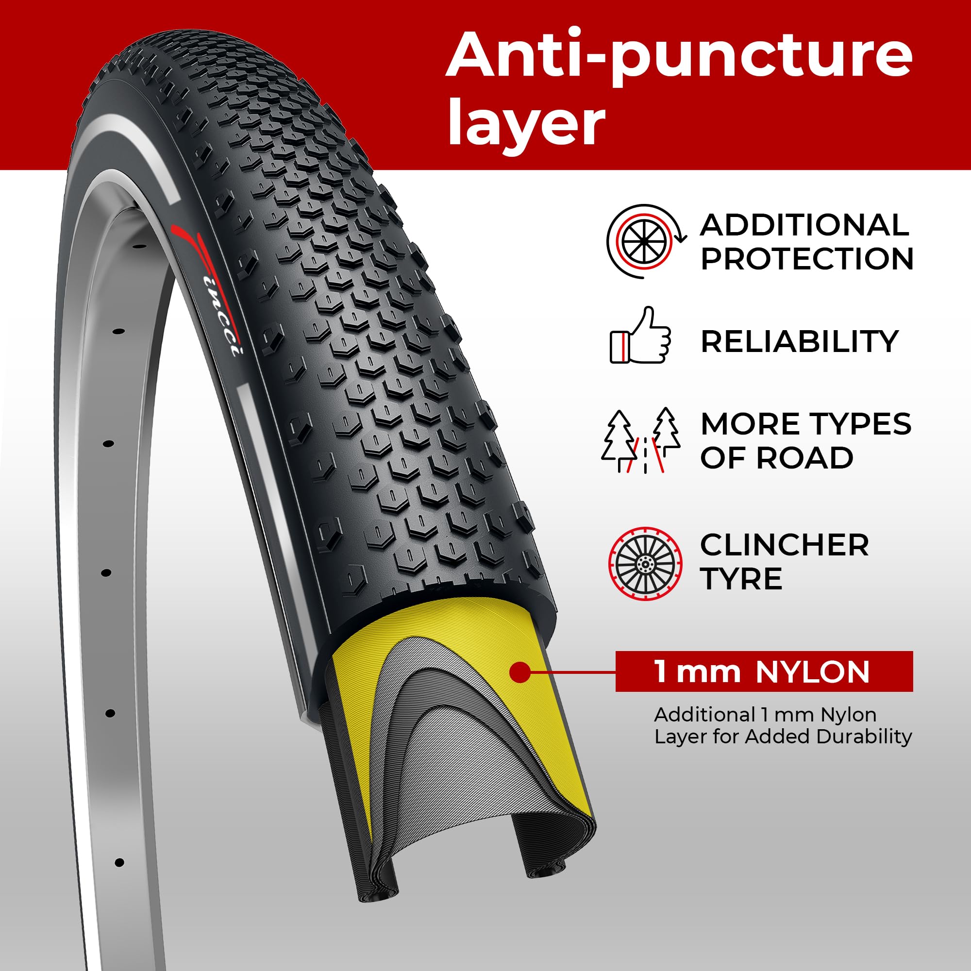 Fincci Bicicleta Cubiertas 700c x 38c - Par Gravel Plegable Neumaticos 40-622 con 1mm Antipinchazos - Nero Gomas 28 x 1.5 pulgados para Adulto, Eléctrica, Carretera, MTB, Urbain Bici - 60 TPI