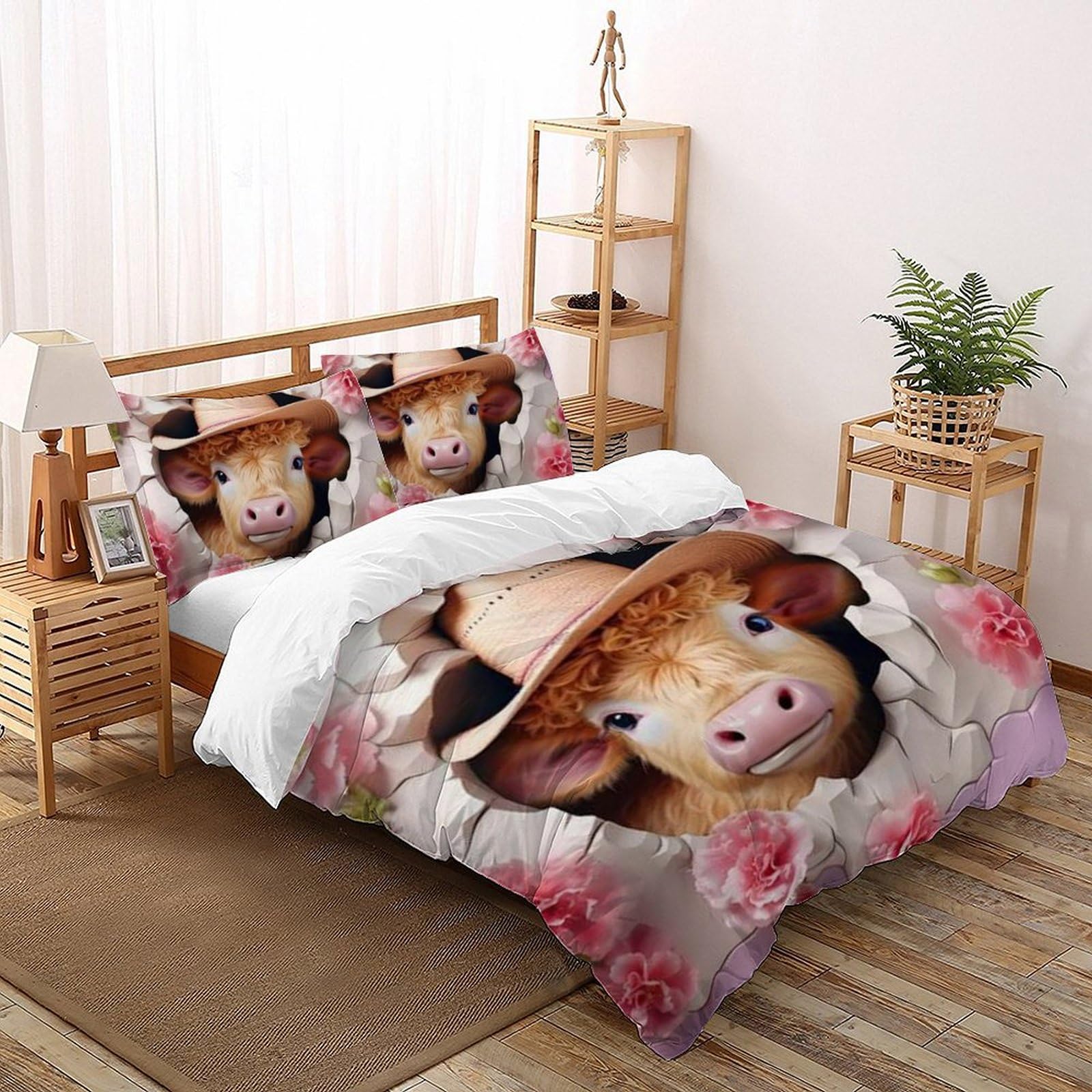 Housse de couette bétail animal imprimé lit double 200x200cm microfibre avec fermeture éclair
