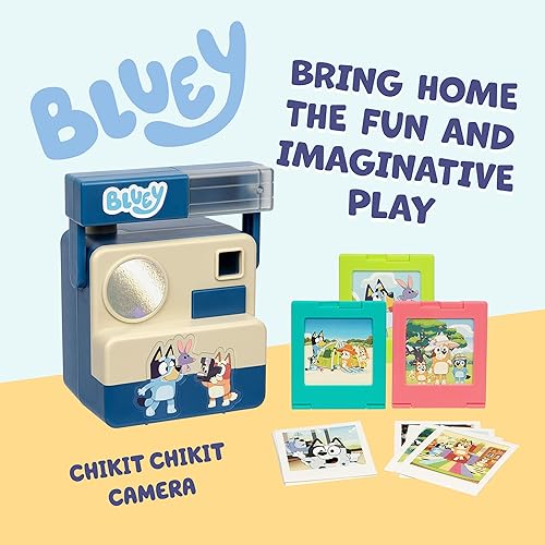 Miniatura 2 de Bluey Chikit Chikit - Cámara de juguete para juegos de rol para niños con 10 tarjetas de fotos, 3 cartuchos de película emergentes, juego