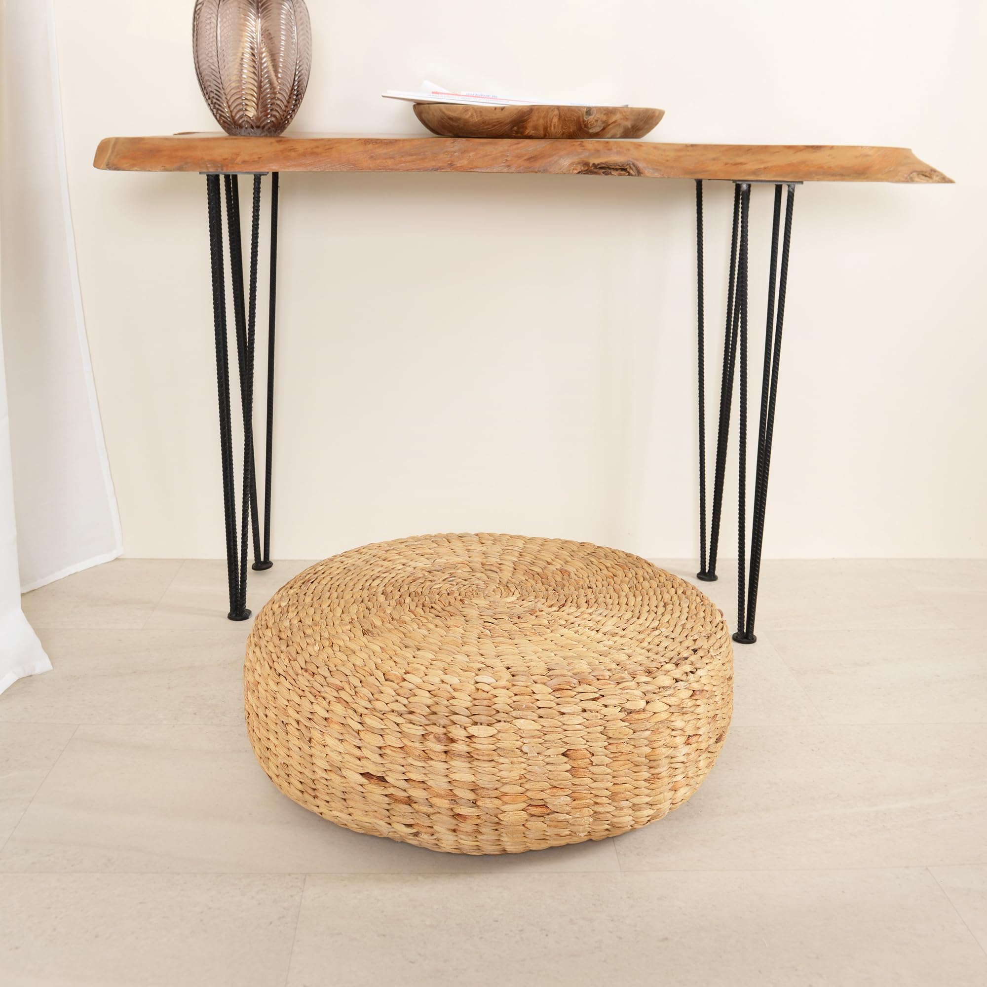 wohnfreuden Hocker Sitz-Pouf Bruno 55 cm aus Wasserhyazinthe natur