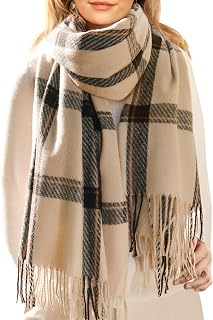 FURTALK Women's Oversized Plaid Tassel Scarf - Buttery Soft Warm Winter Shawl Wrap for Cold Weather