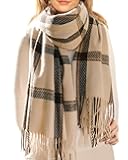 Winter Scarf for Women Shawl Cashmere Feel Tassel Plaid Large Oversized Scarves Wraps