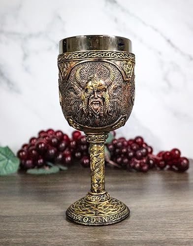 Miniatura 7 de Ebros Mitología nórdica Viking Alfather Odin God Of Asgard 7oz resina vino cáliz cáliz con forro de acero inoxidable regla asgardiana Thor Loki