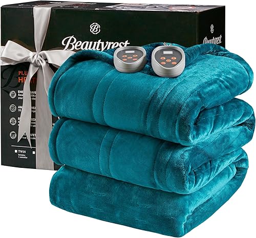 Miniatura 15 de Manta calefactora Beautyrest, manta eléctrica reversible suave y cálida, manta de sherpa para oficina, sofá, 3 ajustes de calor, apagado automático