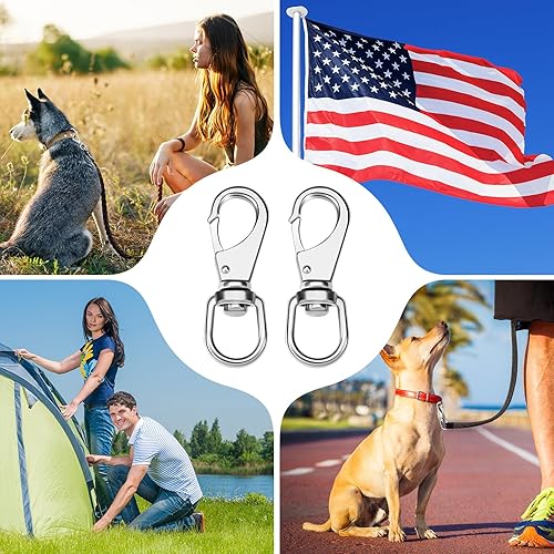 Miniatura 4 de Hicarer 12 ganchos giratorios de acero inoxidable de 3.5 pulgadas, clips de bandera resistentes para buceo, ganchos de resorte para correas de