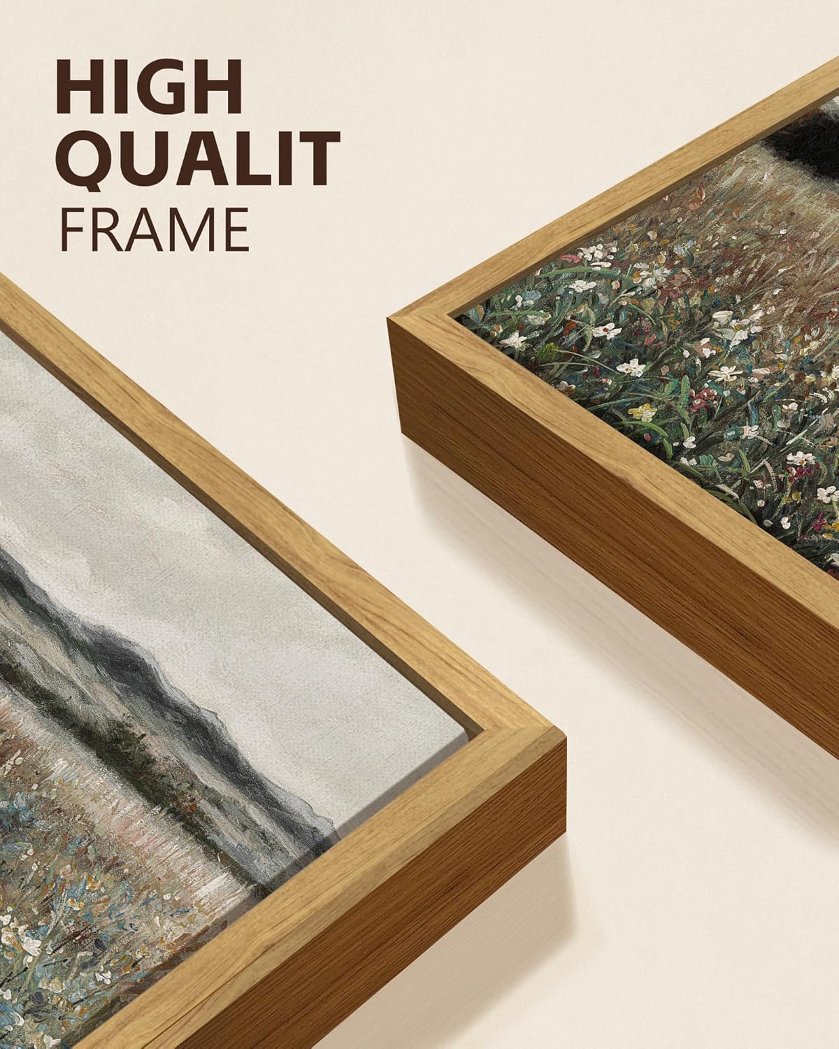 KUVIOKE Vintage Landscape Framed Wall Art 20x40in Large Meadow Sea of Flower Field Wall Prints Classic Retro Farmhouse Rustic Decorations for Living Room Bedroom (Natural Framed)