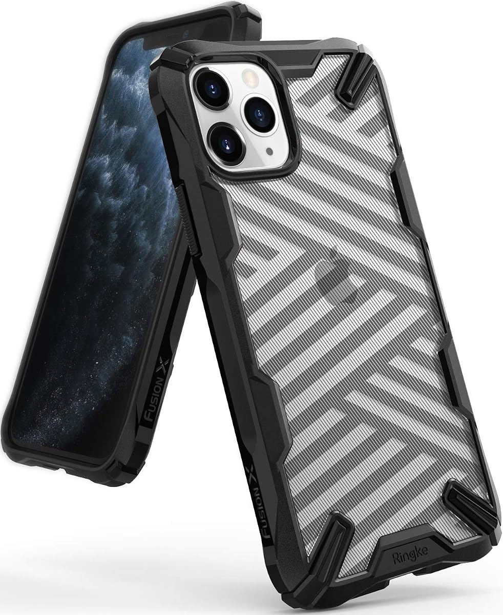 Fusion-X Compatible with iPhone 11 Pro Max Case, Design Hard Back Shockproof Heavy Duty Bumper Phone Case for iPhone 11 Pro Max 6.5-Inch - Stripe Black