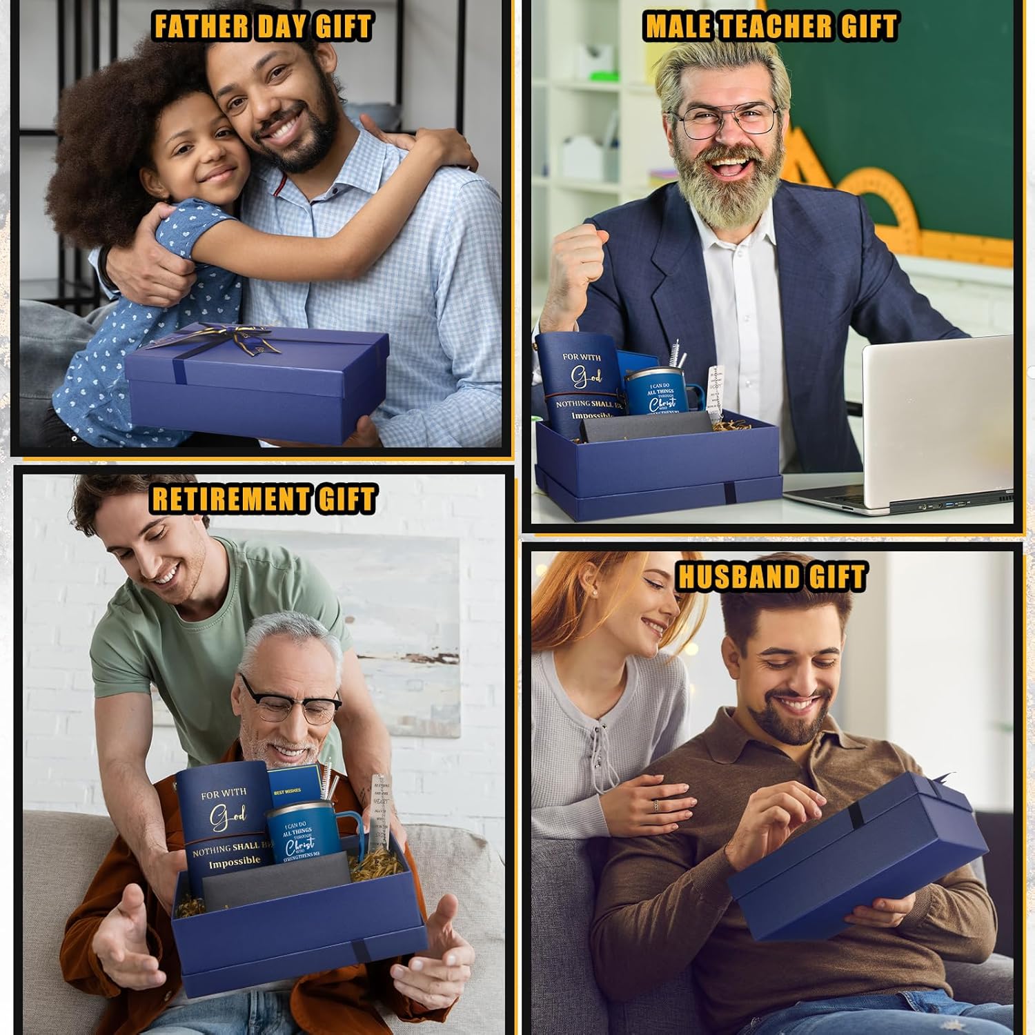 Shellwei 6 Pcs Christian Gift for Men 17 oz Christian Coffee Mugs Leather Bible Notebook Religious Pen Metal Bookmark Greeting Card Box Present for Dad Husband Grandpa(Blue)