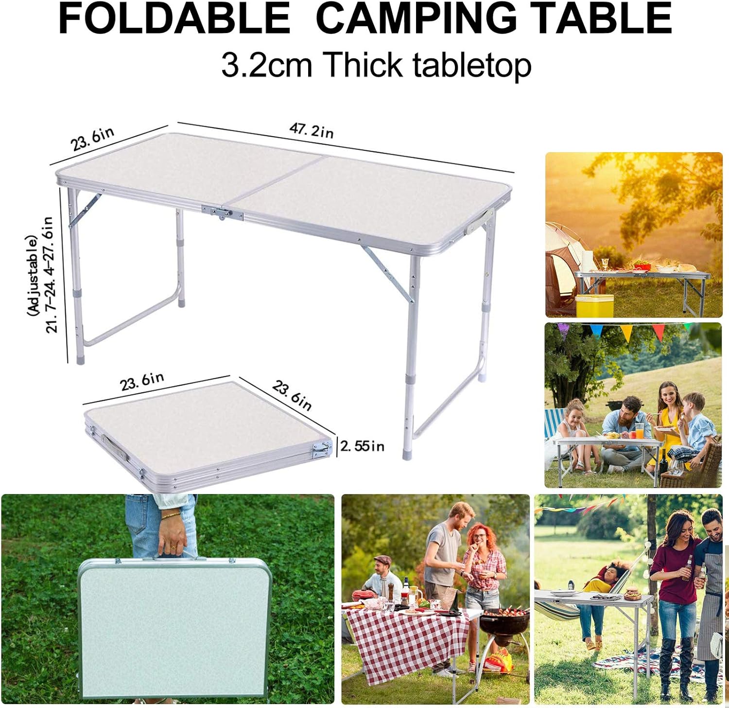 4ft Aluminum Camping Folding Table Portable Office Camping Picnic BBQ Outdoor