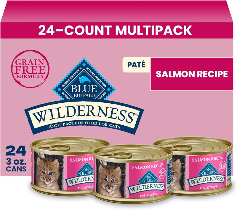 Ração úmida para gatos filhotes BLUE Wilderness com salmão, patê, 85 g, pacote com 24 latas