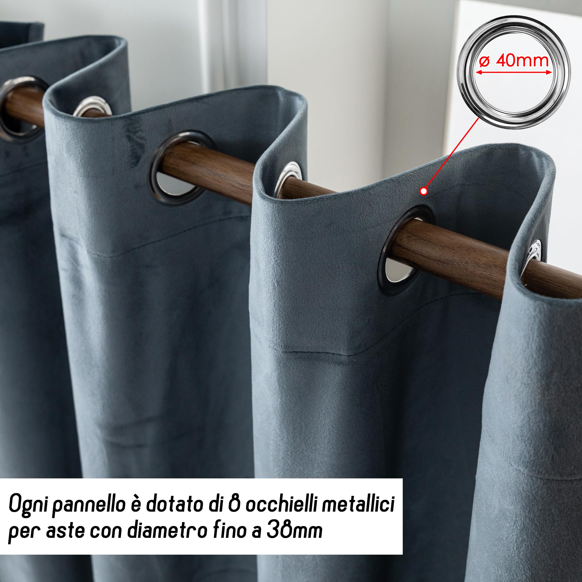 GIRASOLE HOME Coppia Tende Adelaide Morbide Oscuranti Termiche in Velluto 2 Pannelli da 140x220cm con Occhielli, Grigio