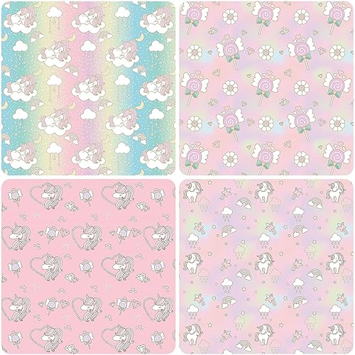 Miniatura 6 de PlandRichW Papel de regalo de unicornio plegado para niñas, Barbie, papel de regalo de cumpleaños para mujeres, 4 diseños de princesa rosa de