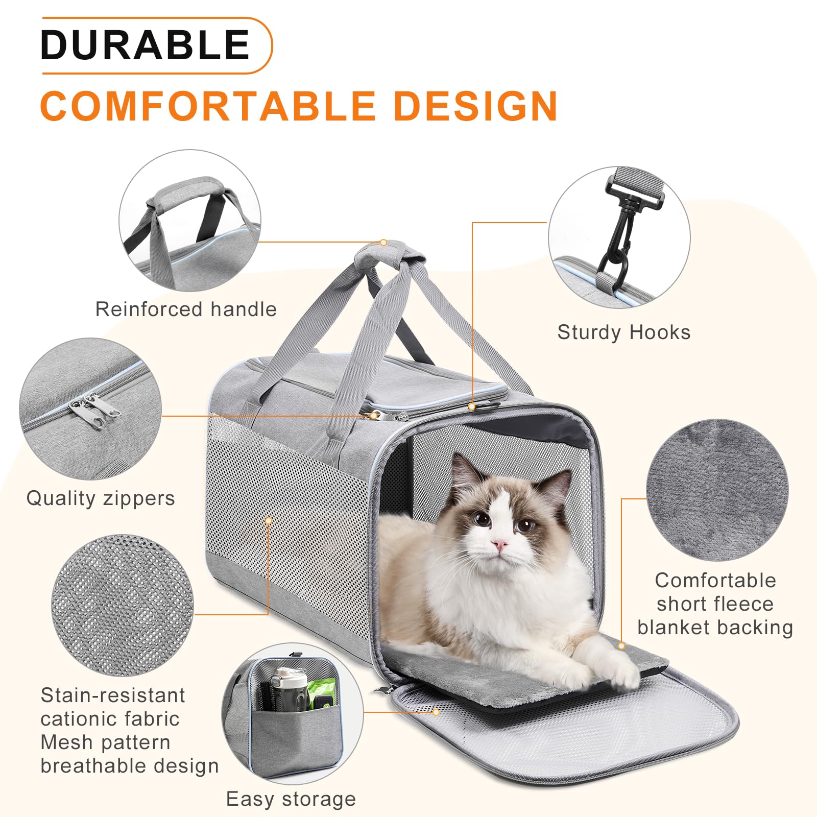 Cinnani Trasportino per Cani e Gatti,Borsa da trasporto per animali domestici portatile e a tracolla, ideale per viaggiare, resistente, durevole e realizzato,grigio