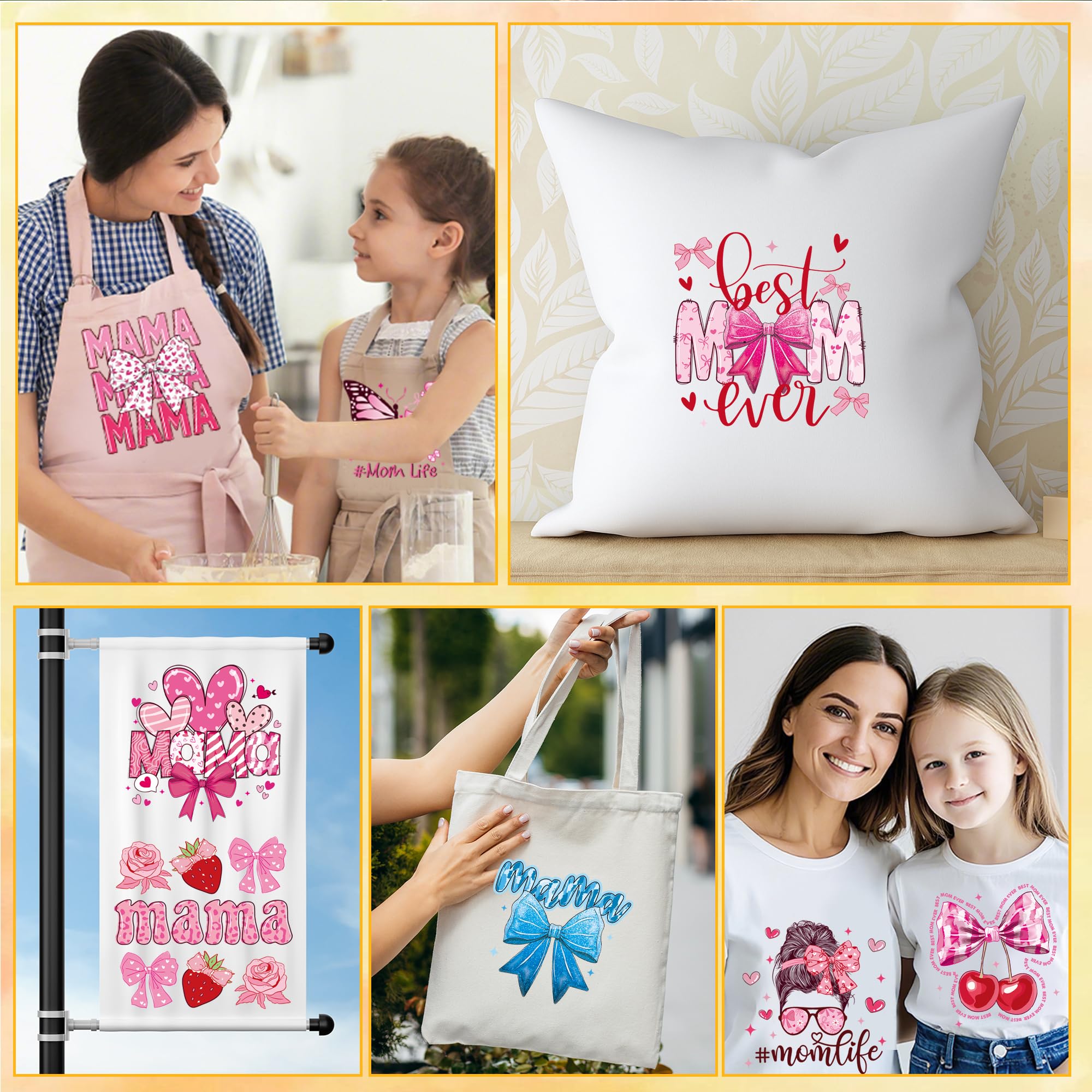 20 hojas de vinilo termotransferible para camisetas con lazo rosa listo para presionar, parches termoadhesivos para ropa, fundas de almohada, bolsas, regalos para el día de la madre