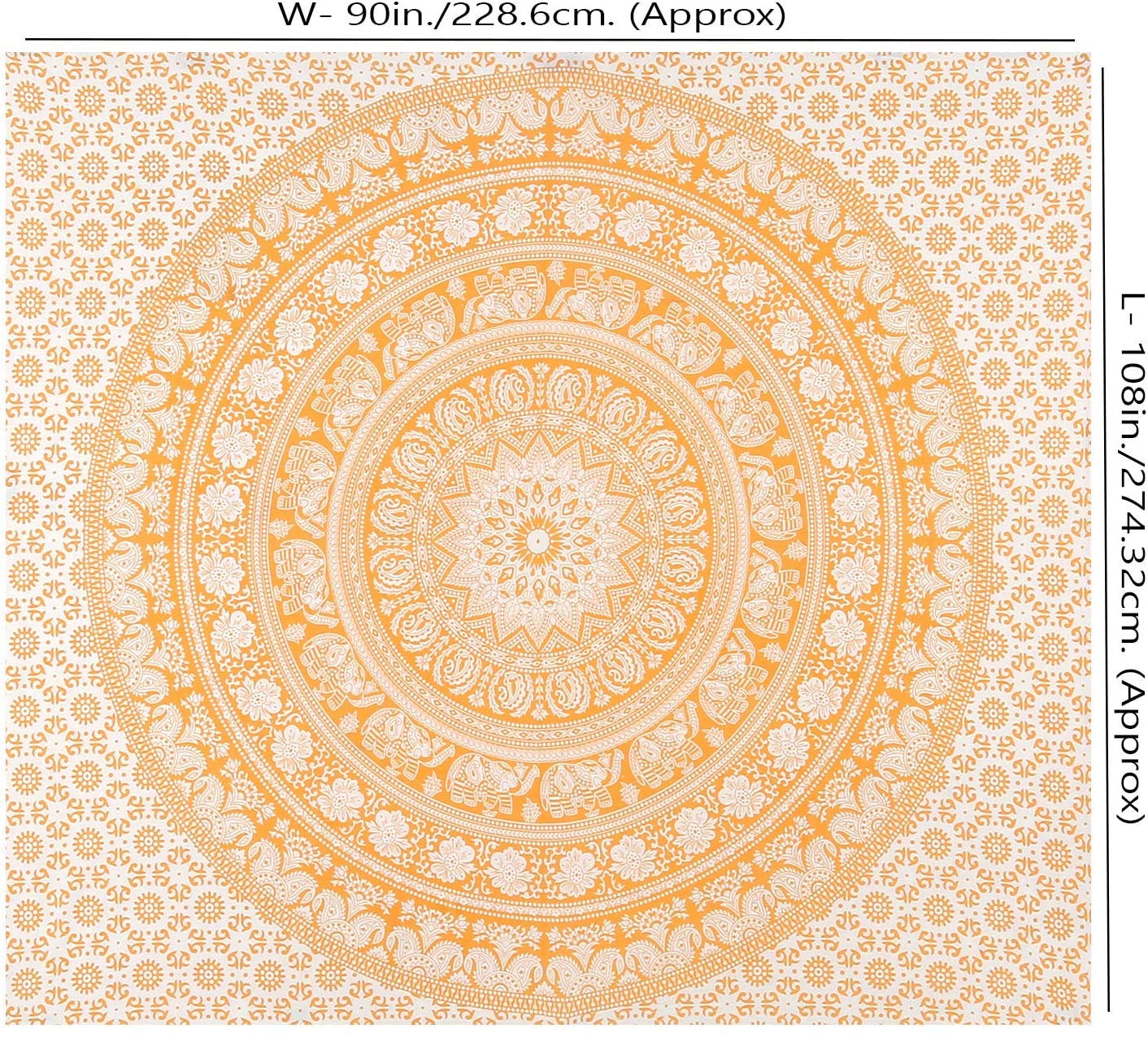 RAJRANG Grande Arazzo Mandala da Appendere Alla Parete per Camera da Letto Spiaggia Plaid Stampato Estetico Boho - Colore Arancione - 274x228 cm (Re) Arazzi in Cotone Elefante