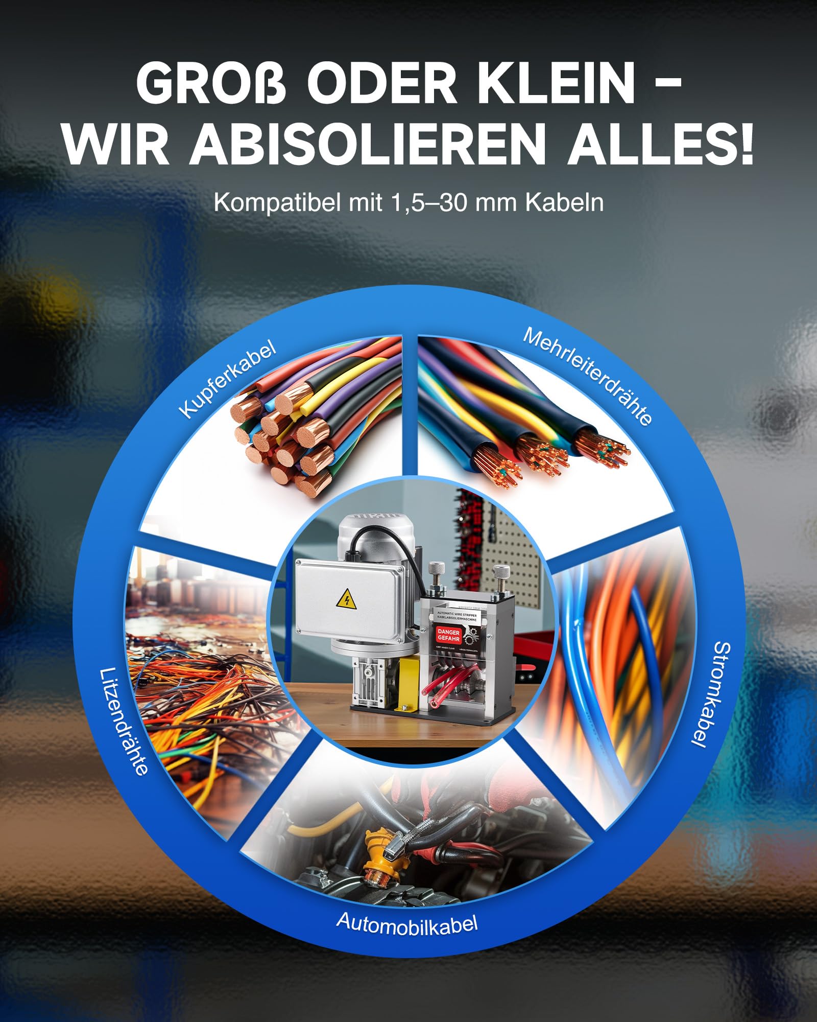 CREWORKS Elektrische Kabelabisoliermaschine 180W für 1,5-30 mm Kupferdrähte, Automatische Kabel Abisoliermaschine Abisolierzange für 0,06-1,2 Zoll Kupferdraht-Recycling, 5-Kanal-Kabelschälmaschine