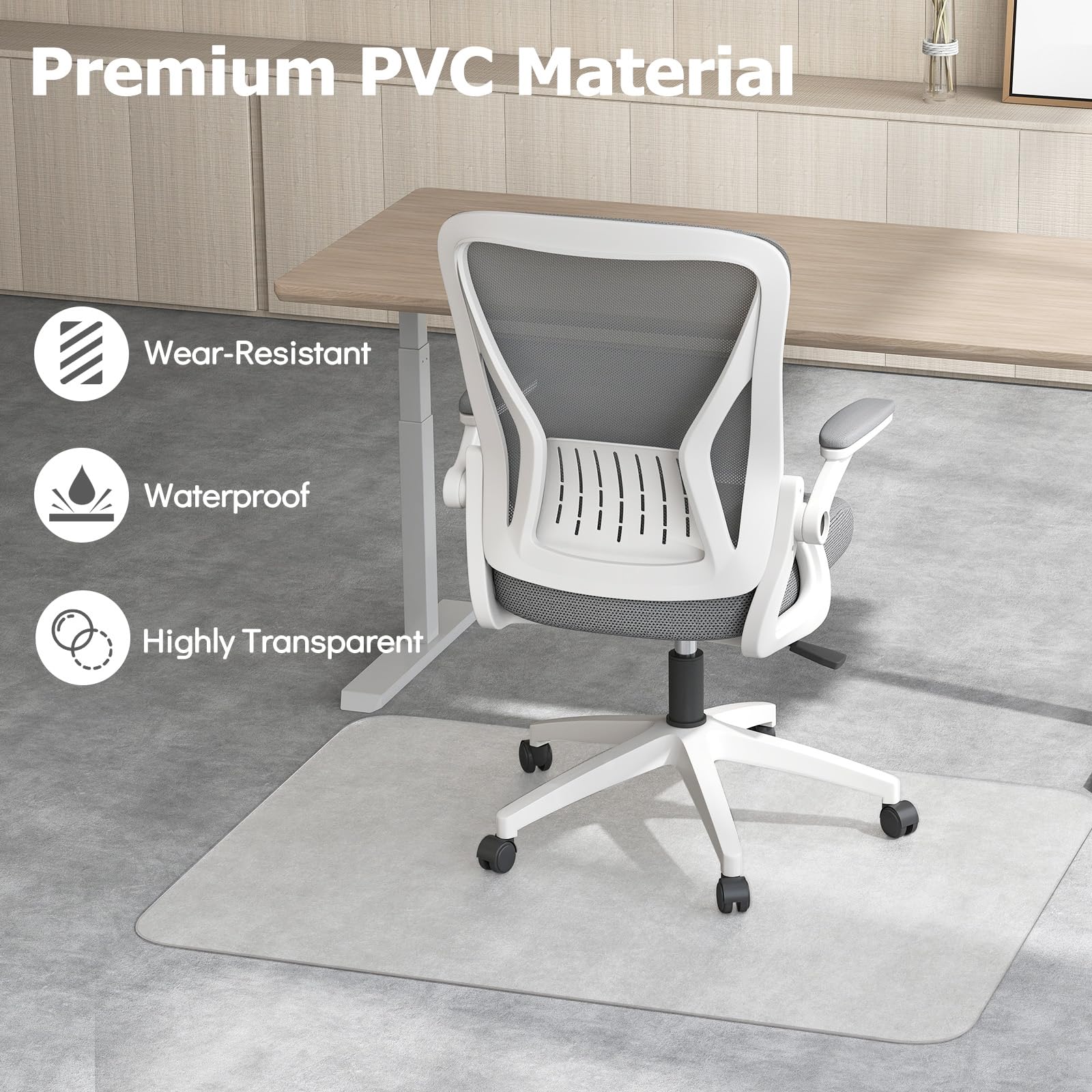LIFEZEAL Protector de Suelo para Pisos Duros, 120x90 cm Alfombra Transparente para Oficina en PVC para Sillas con Ruedas, Protección para Suelo en Casa y Oficina (90 x 120 cm)