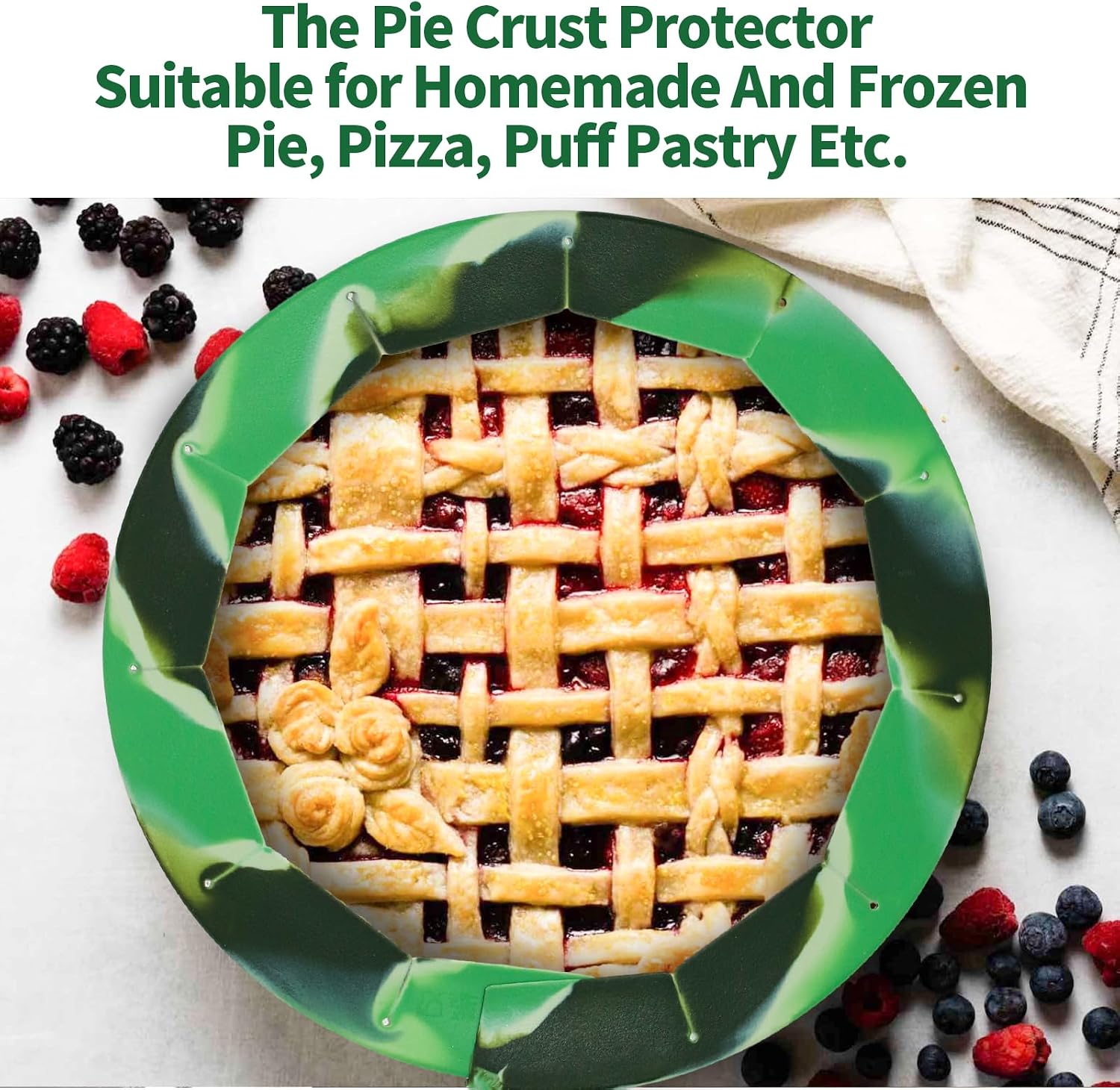 Heavy Duty Silicone Pie Crust Shield Edge Protector Fit 8-10.5 Inch Pie Pan