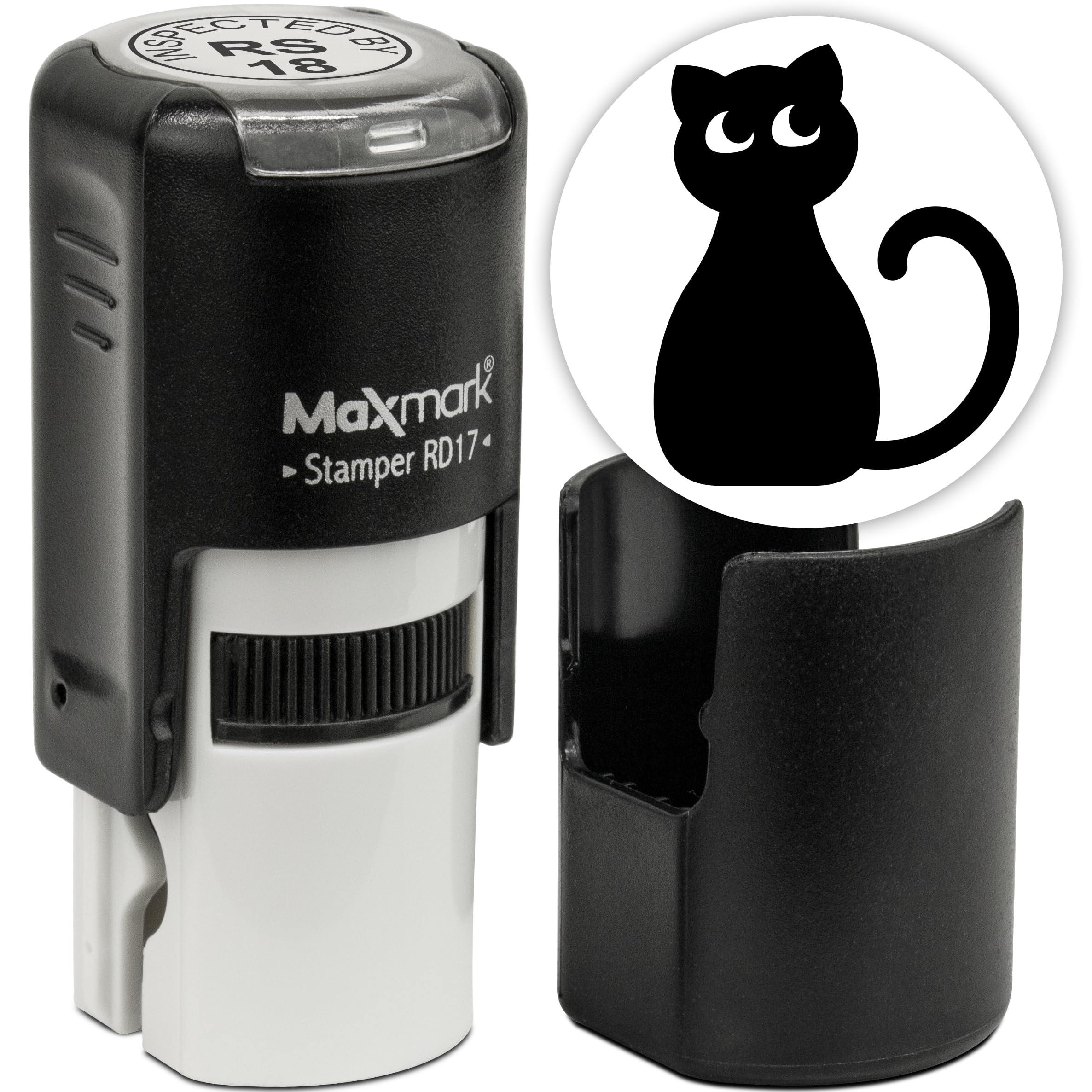 MaxMarkRound Self Inking Halloween Stamp - Cat - Black Ink