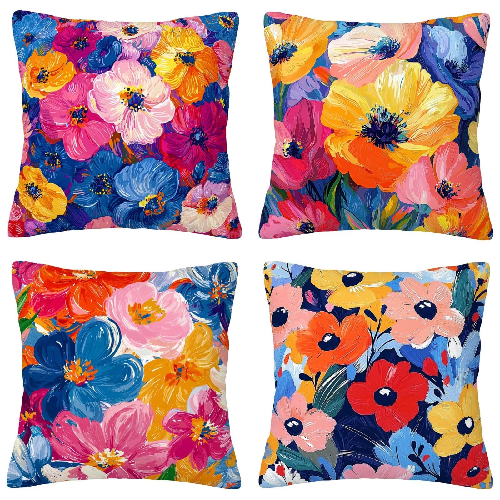 Copricuscini Divano Rosa 50x50 cm Set da 4 Impermeabile Quadrate Fiore con Cerniera Invisibile