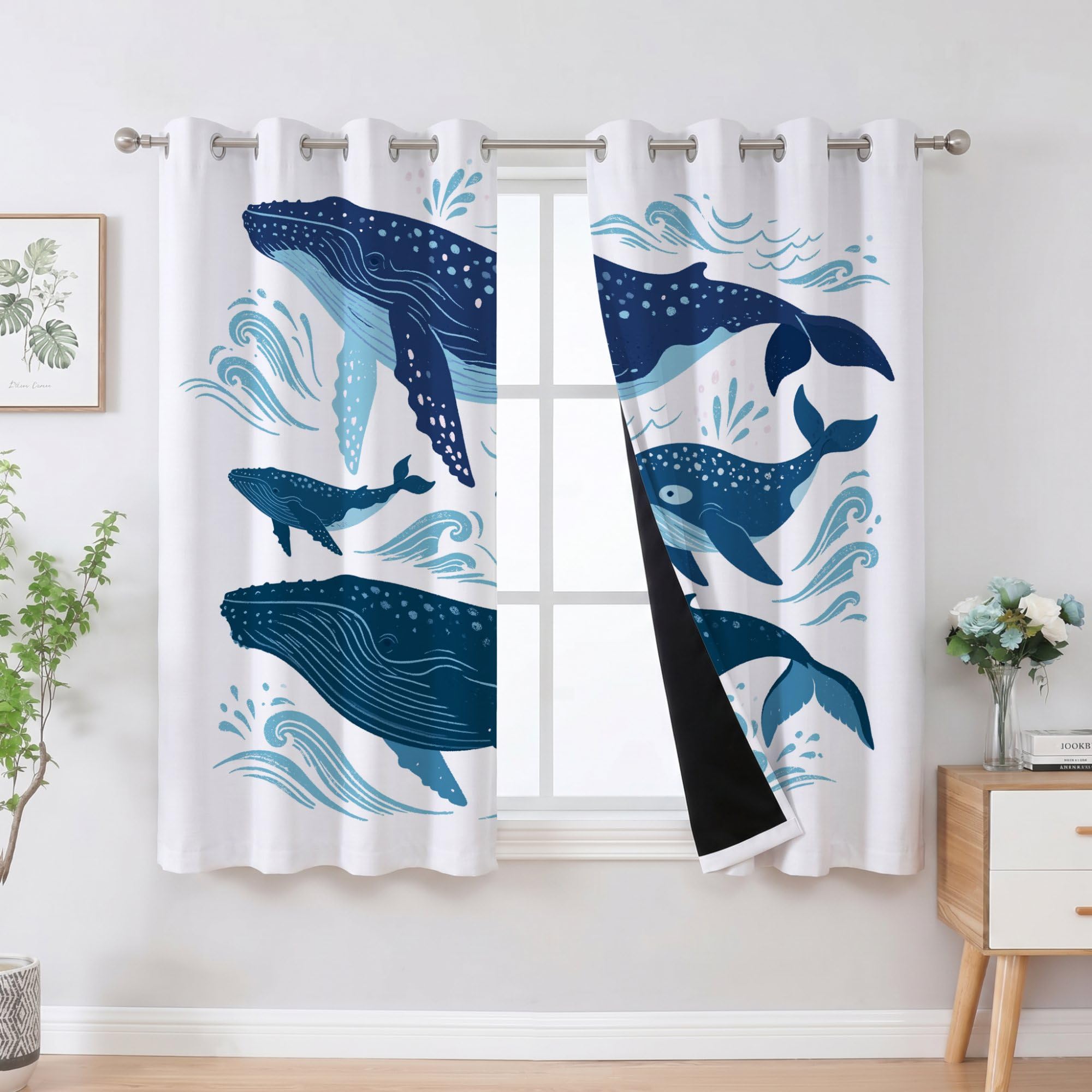 Nieprzezroczyste zasłony z nadrukiem, wys. 245 x szer. 140 cm (2 sztuki)
