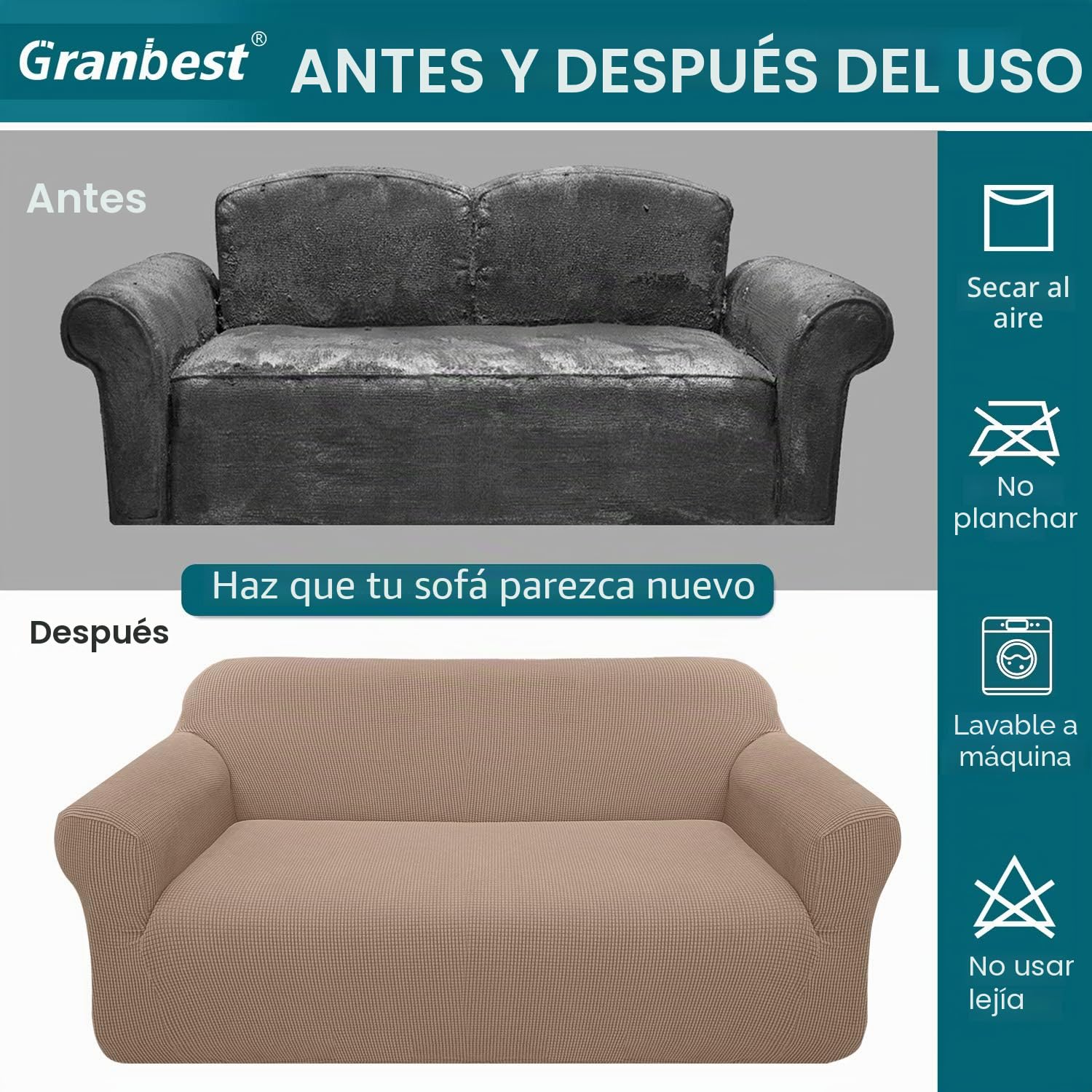 Granbest Fundas de sofá de 3 plazas, súper suaves y elegantes para perros, mascotas, gatos, jacquard de elastano, antideslizante, para sala de estar, protector de muebles (3 plazas, arena)