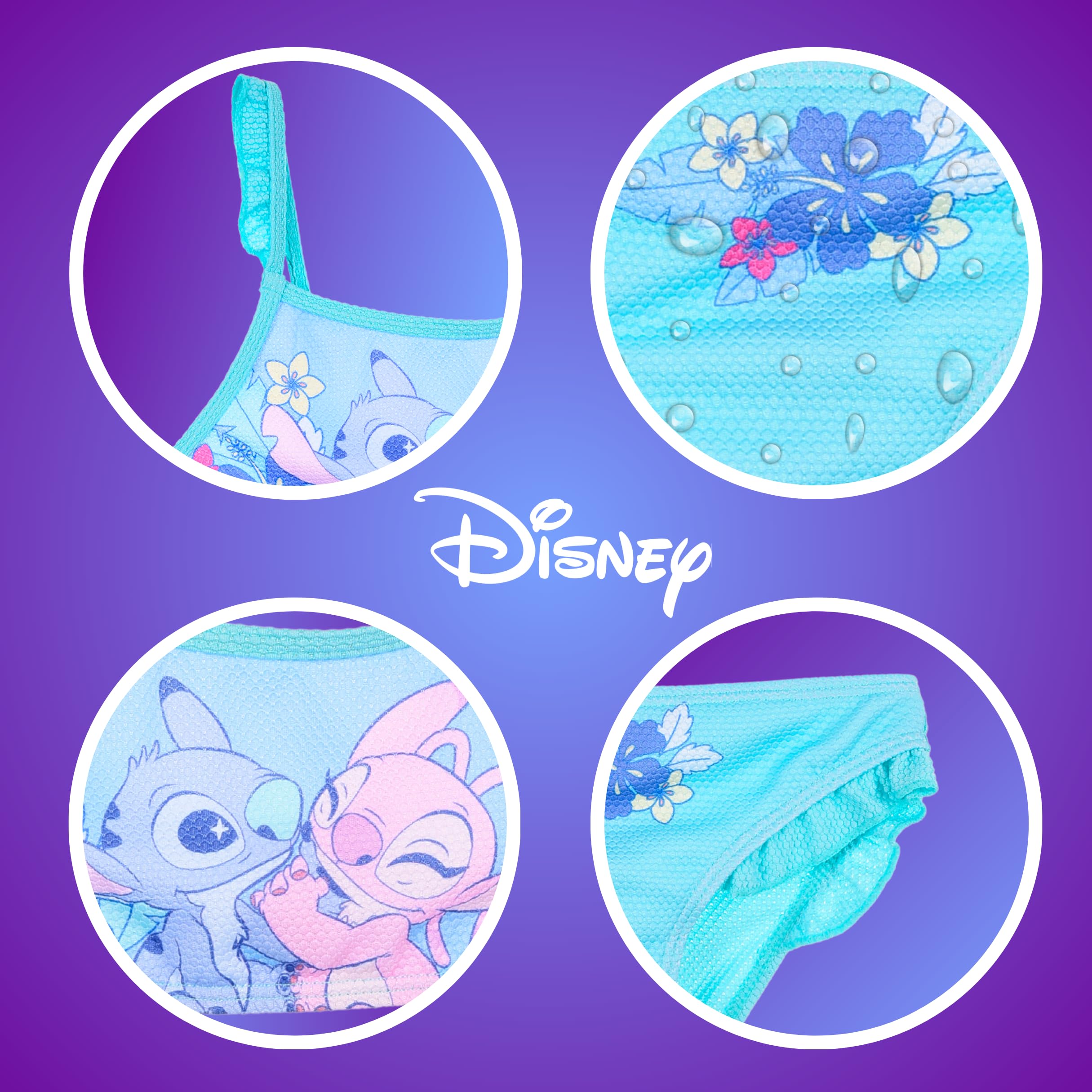 Disney Stitch y Angel Bikini para Niña, Bañador de Dos Piezas Arco Iris, Natación Infantil Tallas 3-8 Años