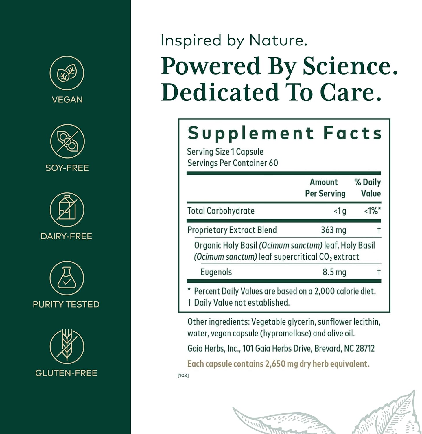 GAIA HERBS PRO Holy Basil - Stress Support Supplement - Contains Organic Holy Basil Leaf - Vegan, Gluten-Free & Soy-Free - 60 Liquid Phyto-Caps (60 Servings) - Image 2