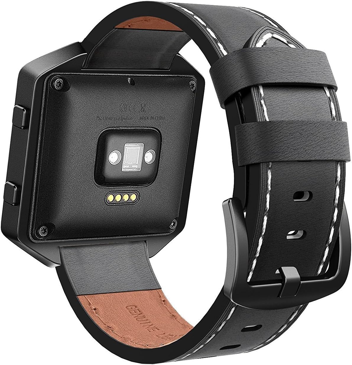 Andyou for Fitbit Blaze Bands Leather with Frame Small Large (5"-8.2"), Genuine Leather Replacement Band with Silver/Rose Gold/Black Metal Frame for Fitbit Blaze Women Men, Black, Brown, White, Gray.