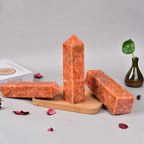 Miniatura 6 de JIC Gem Torre de Obelisco con cristales de cuarzo de piedra solar rara, varita de torre de piedras preciosas naturales, cristales curativos, torre