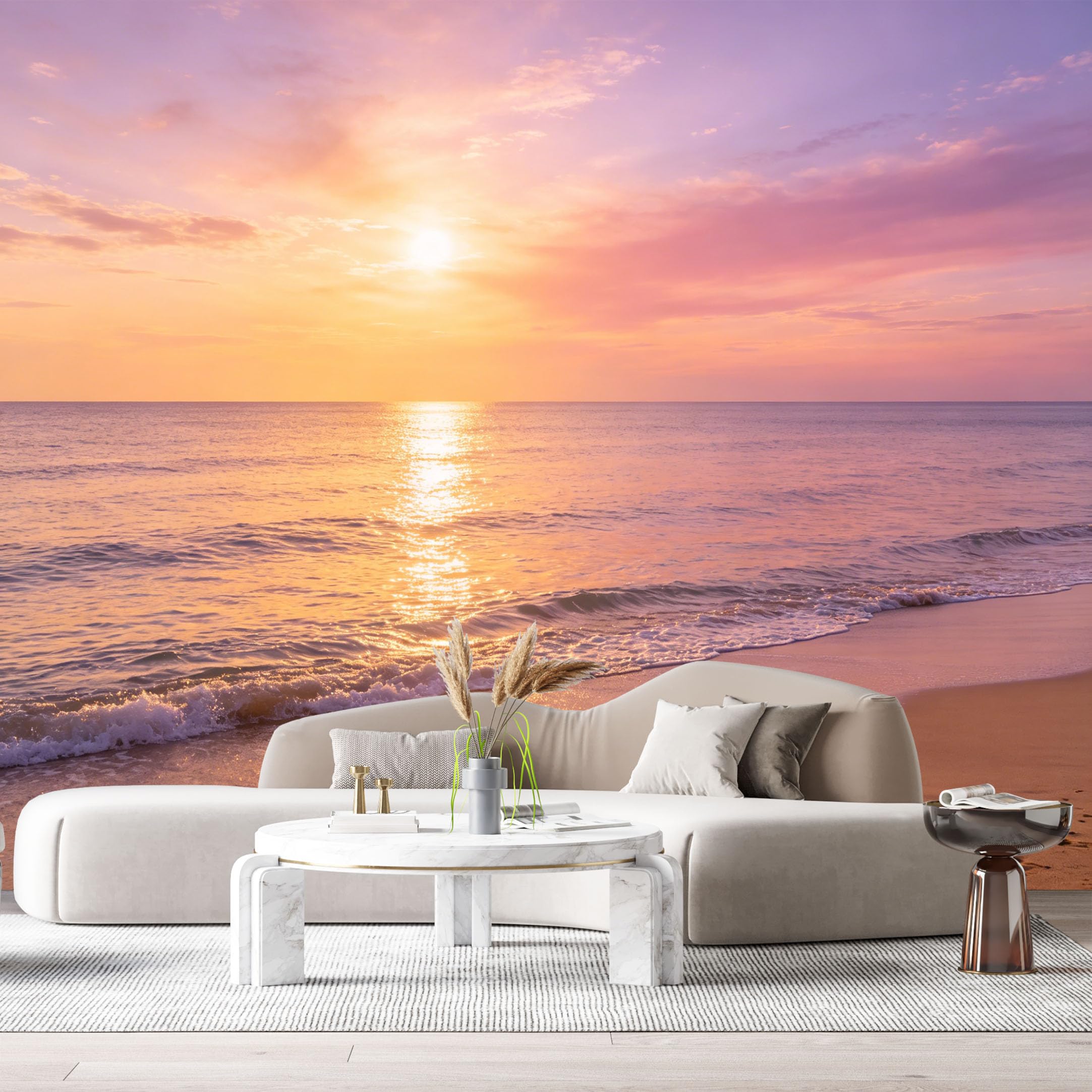 Custom Size Wall Murals Sunset Coastal Ocean Marine View Minimalist Contemporary SelfAdhesive Wall Fabric Removable Large Wallpaper for Photo Living Room