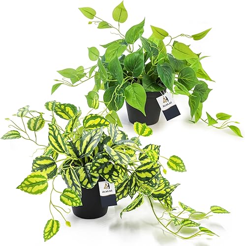 AceList Paquete de 2 plantas artificiales para interiores, plantas artificiales realistas de hiedra falsa en maceta, decoración artificial, plantas