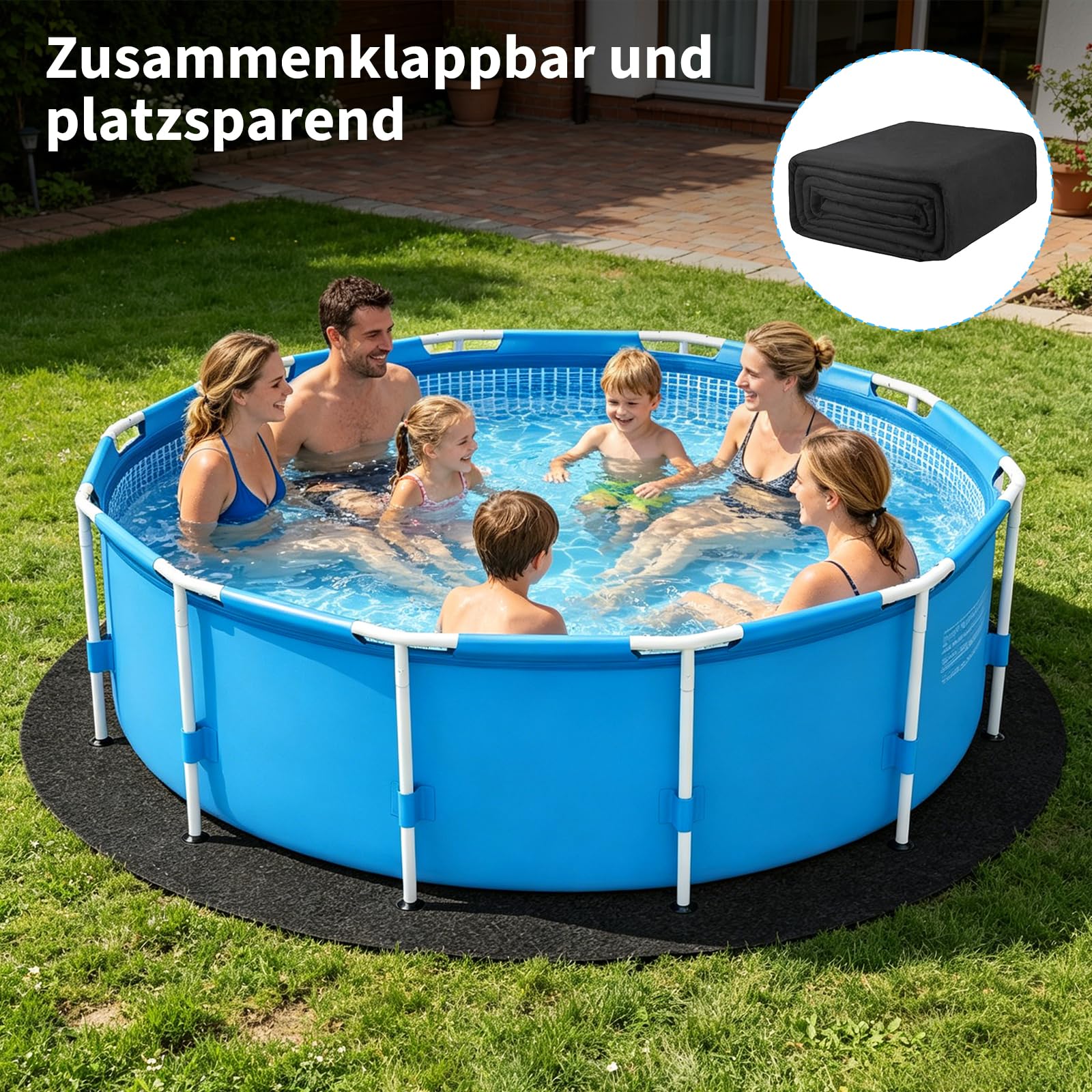 Pool Unterlage Outdoor Runden Bodenplane Pool Bodenschutzmatte Poolmatten Ø305cm Poolunterlage Swimmingpool Grundplatten-Schutz, rutschfest, Wärmeisolierung