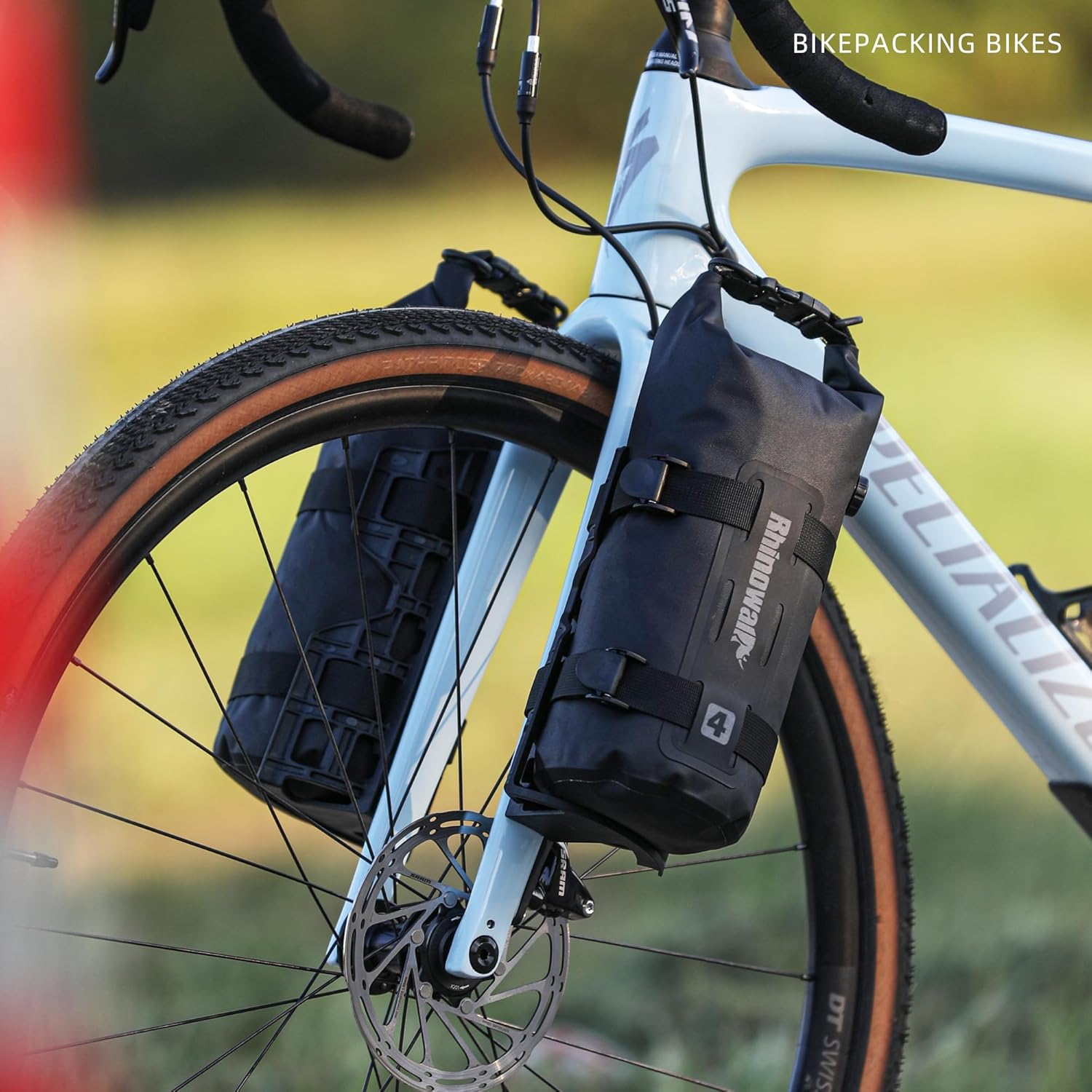 Rhinowalk Bike Front Fork Bag Waterproof Bicycle Pannier Heavy-Duty Rack Pouch with Air Valve and Reflective Design, Cycling Bag for Mountain Bike & E-Scooter (4L,1pc Black)