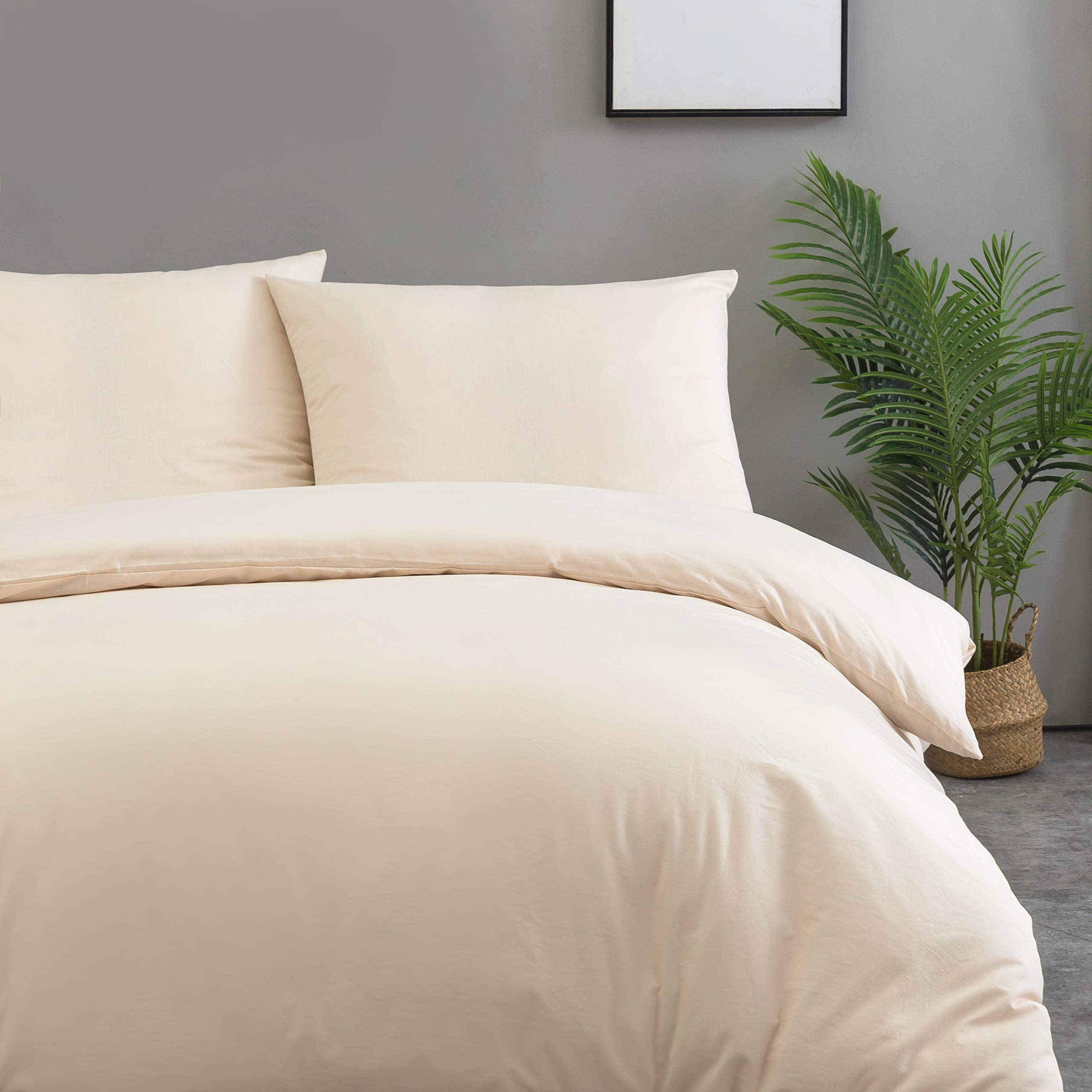 AYSW Baumwolle Bettwäsche 155x220 cm Beige 1 Bettbezug mit 1 Kopfkissenbezug 80x80 cm