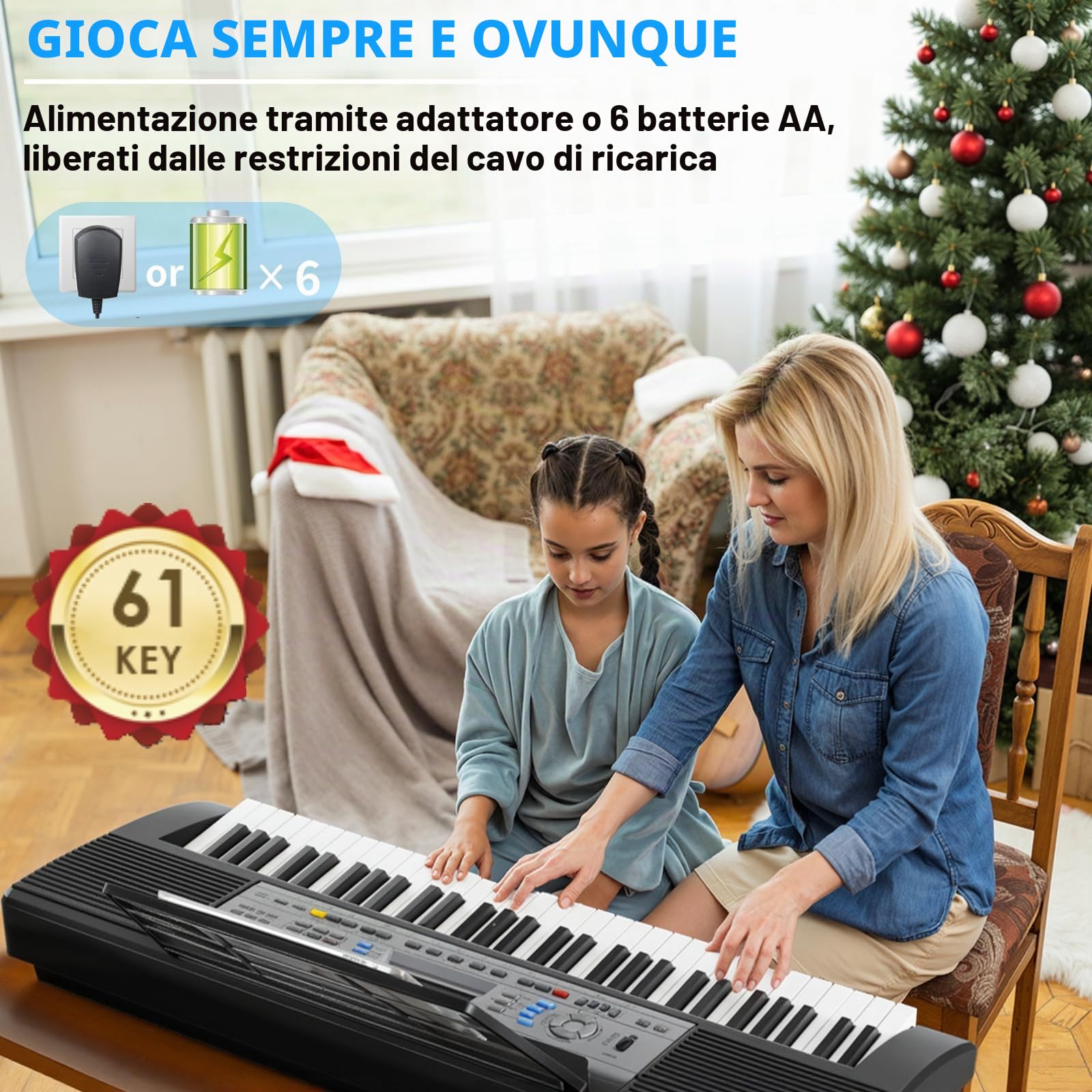 MAMIZO Pianoforte Digitale, tastiera con funzione di registrazione e programmazione E piano, Pianoforte Digitale 61PCS Tasti per Principianti e Professionisti, Tastiera Elettronica con altoparlanti