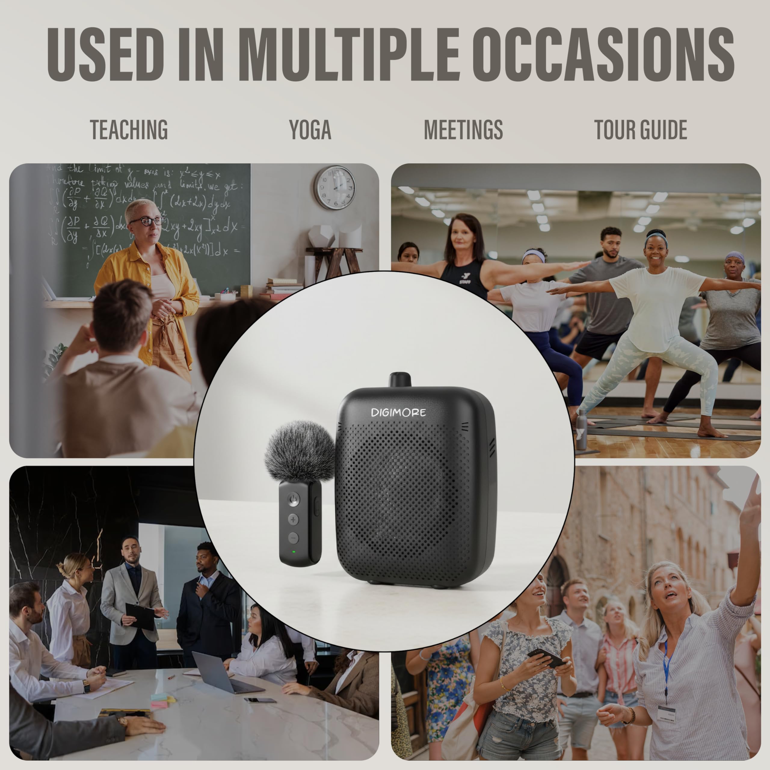 DIGIMORE Amplificatore vocale wireless con microfono a collare | Bluetooth | Altoparlante da 10 W | Microfono wireless a collare con portata di 30,5 m e batteria da 12 ore | Ideale per insegnanti