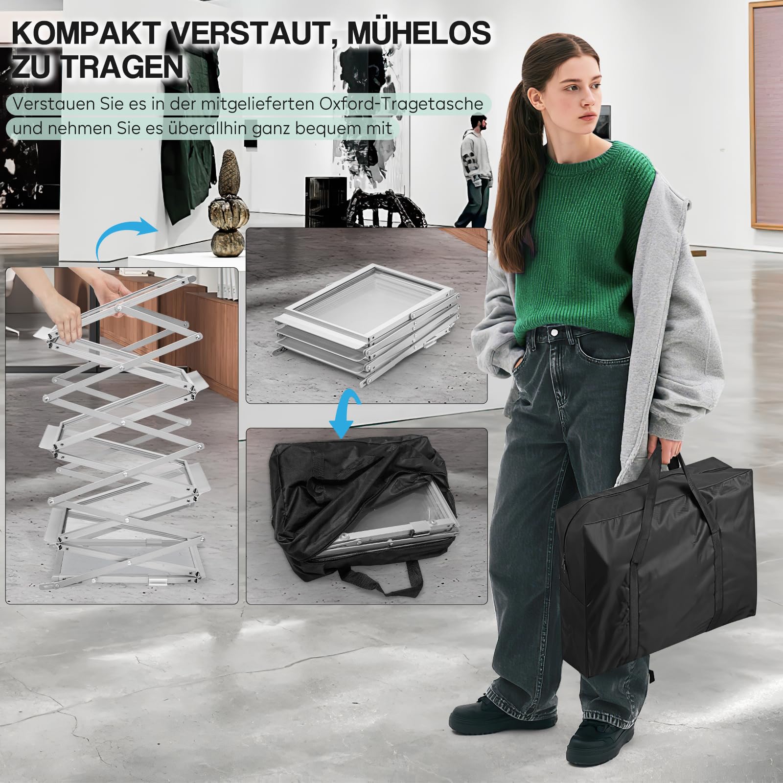 SUNDOY Tragbarer A4 Prospektständer mit 6 Ausstellungsfächern – Beidseitiger, faltbarer Bodenständer für Broschüren, Flyer, Zeitschriften und Kataloge für Ausstellungen, Showroom & Empfang