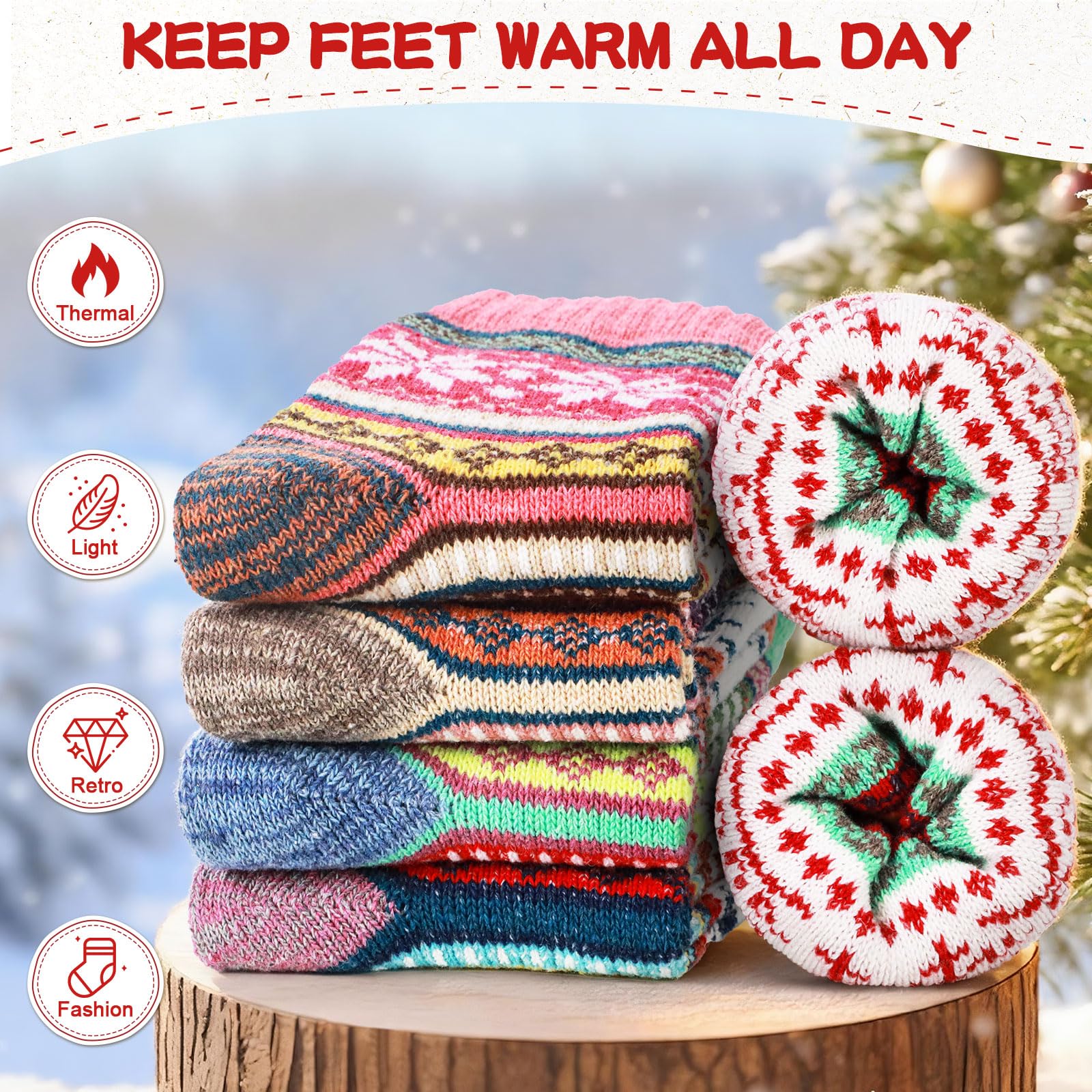 Airabc Thermal Winter Women Socks 5 Pairs Warm Christmas Socks for Women product thumbnail 5