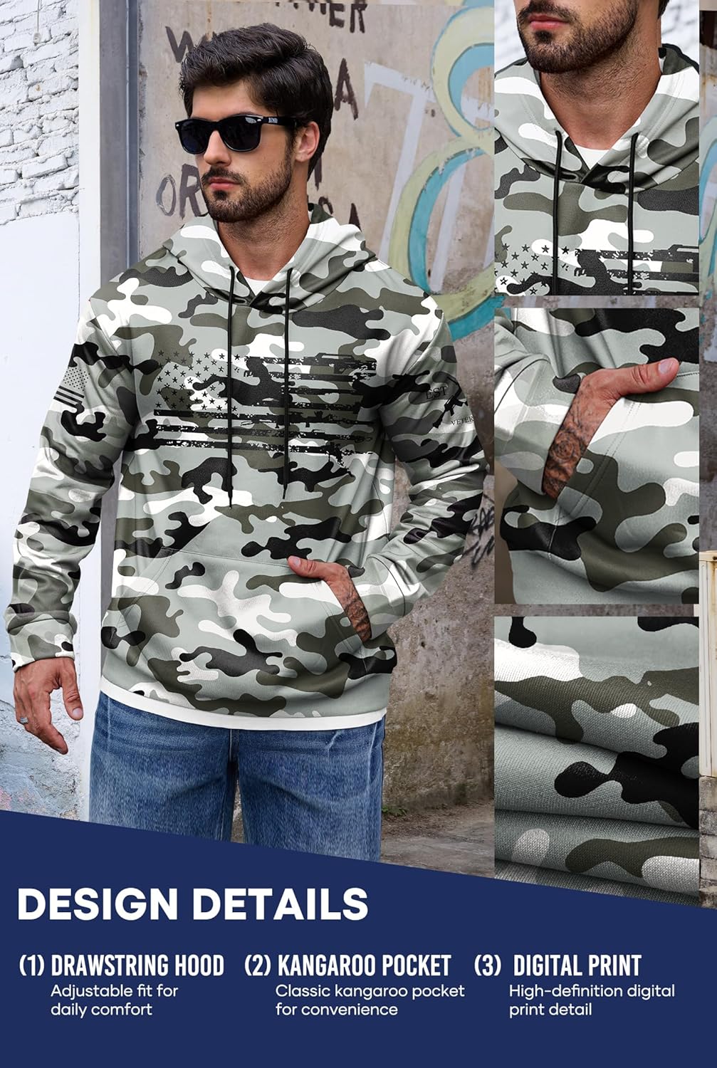 Mainfini Men's American Flag Camo Hoodie Fleece-Lined Patriotic Military Sweatshirt with Kangaroo Pocket (S-3XL) - Image 6