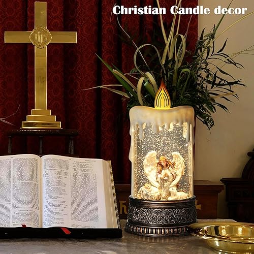 Miniatura 6 de Globo de nieve de Navidad, linterna de globo de nieve con ángel, linterna de nieve en forma de vela, purpurina para la temporada de vacaciones,