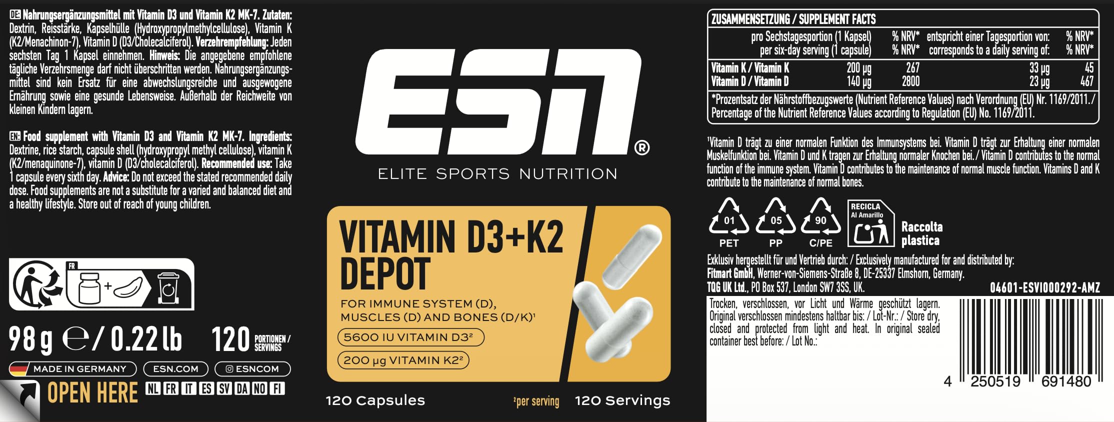 ESN Omega-3, 300 Kapseln + Vitamin D3 + K2, 120 Kapseln | Bundle aus hochdosiertem Fischöl, Vitamin D3 und K2